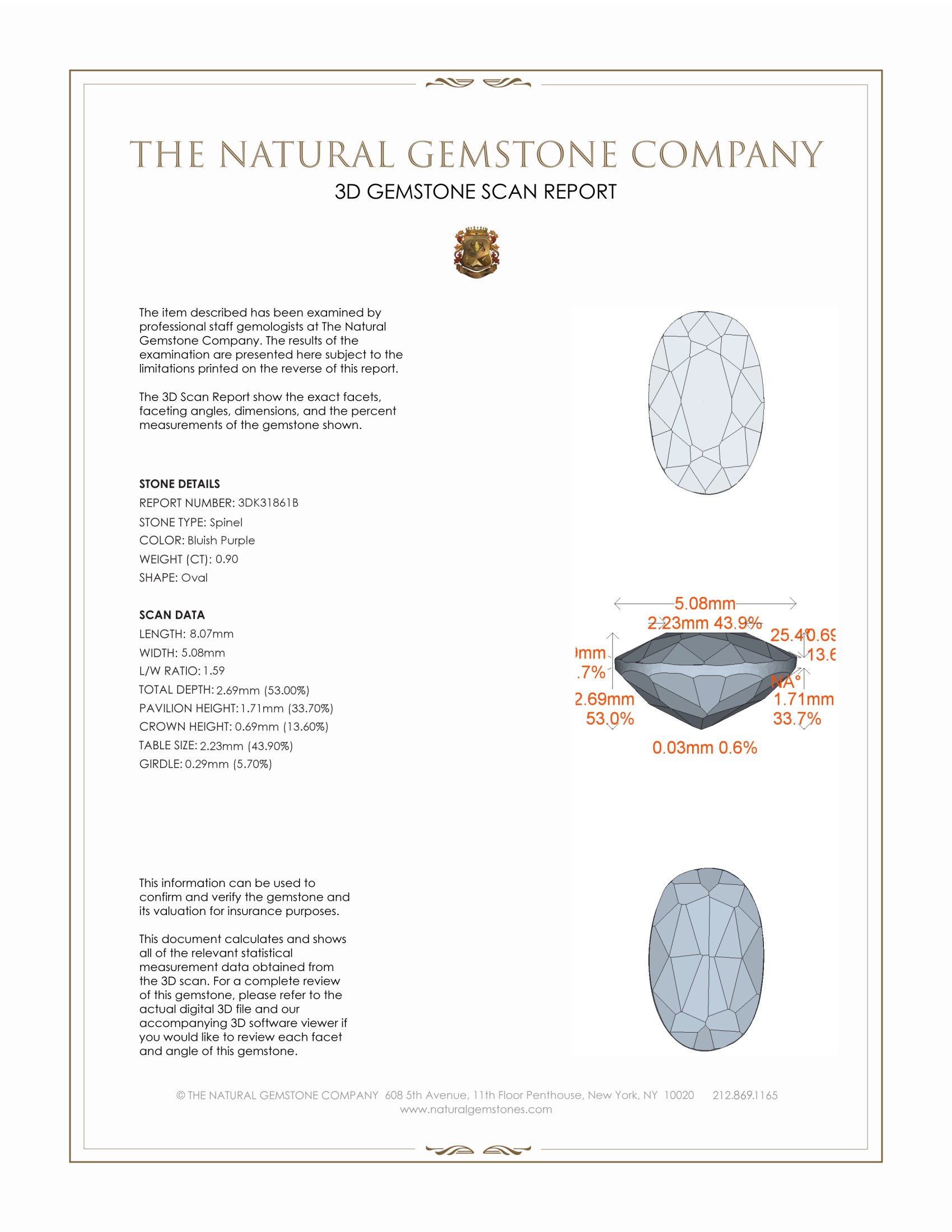 0.90 Ct. Bluish Purple Spinel from Ceylon (Sri Lanka)