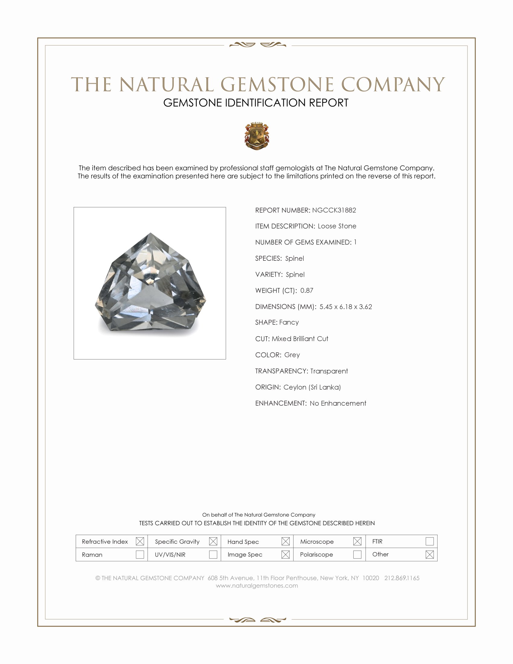 0.87 Ct. Grey Spinel from Ceylon (Sri Lanka)