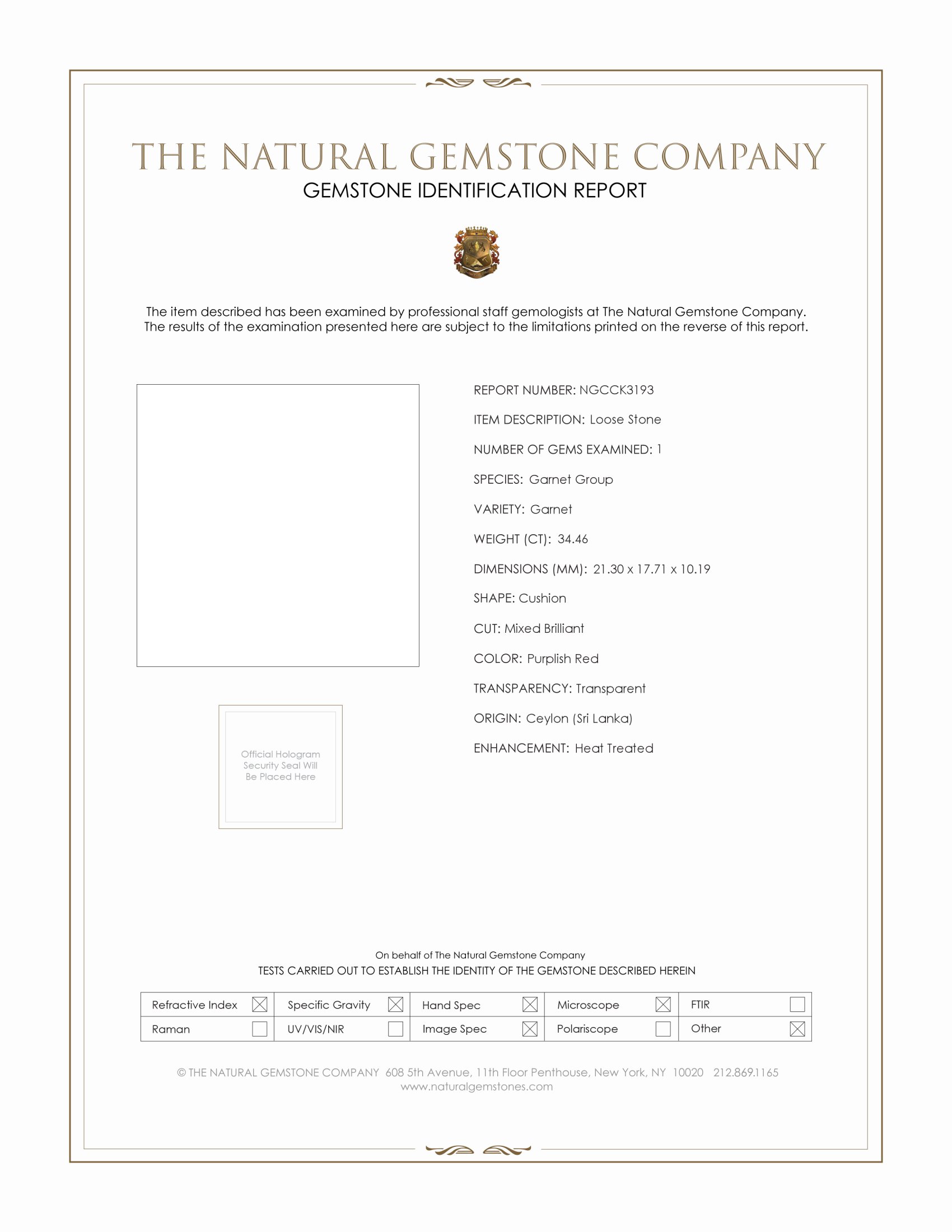 34.46 Ct. Garnet from Ceylon (Sri Lanka)