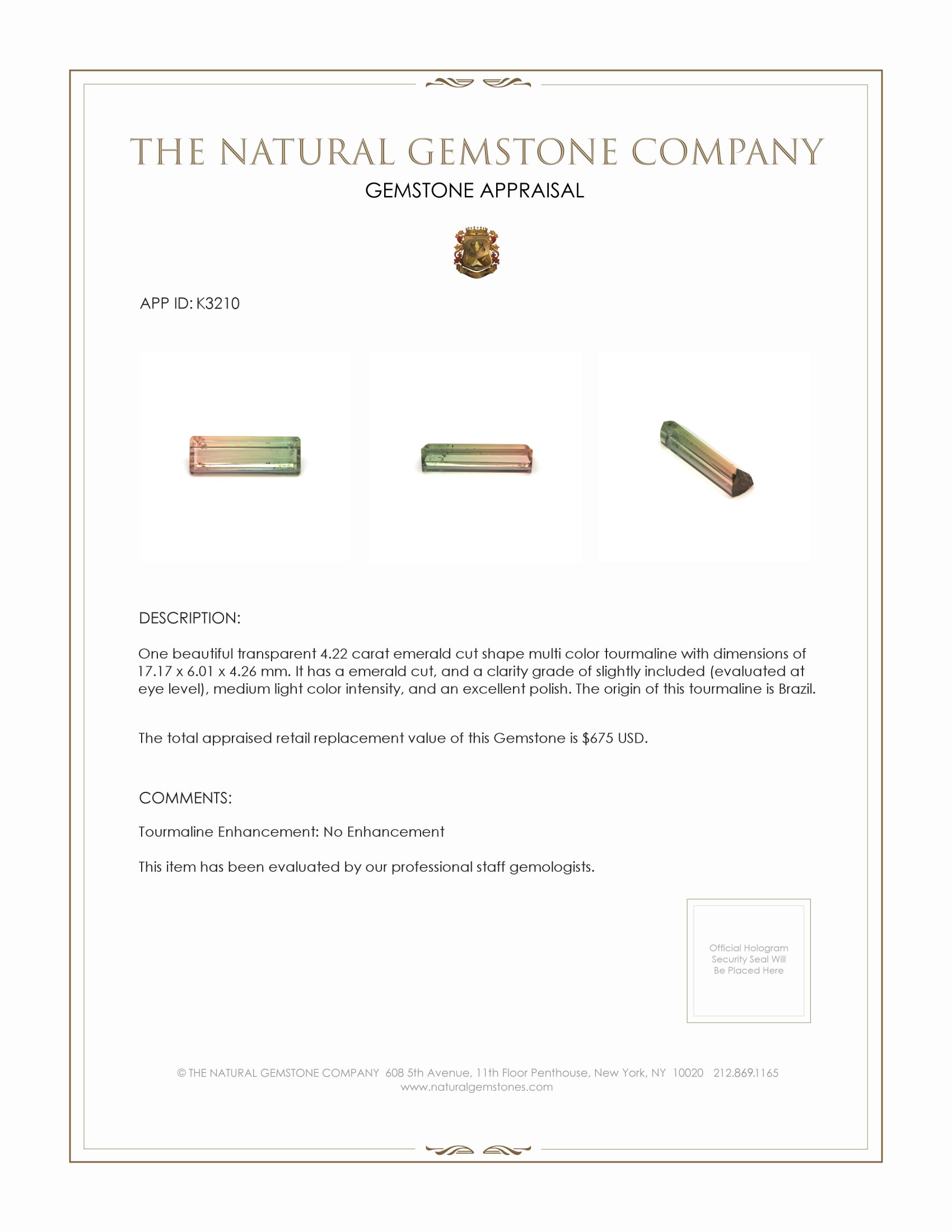 4.22 Ct. Tourmaline from Brazil