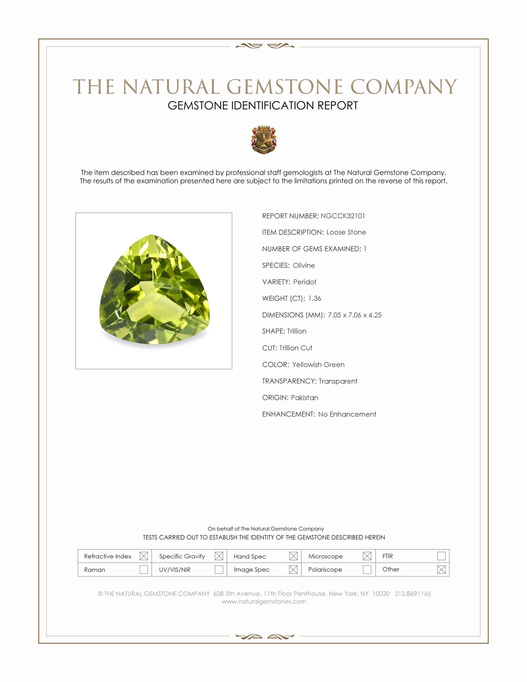 1.36 Ct. Yellowish Green Peridot from Pakistan