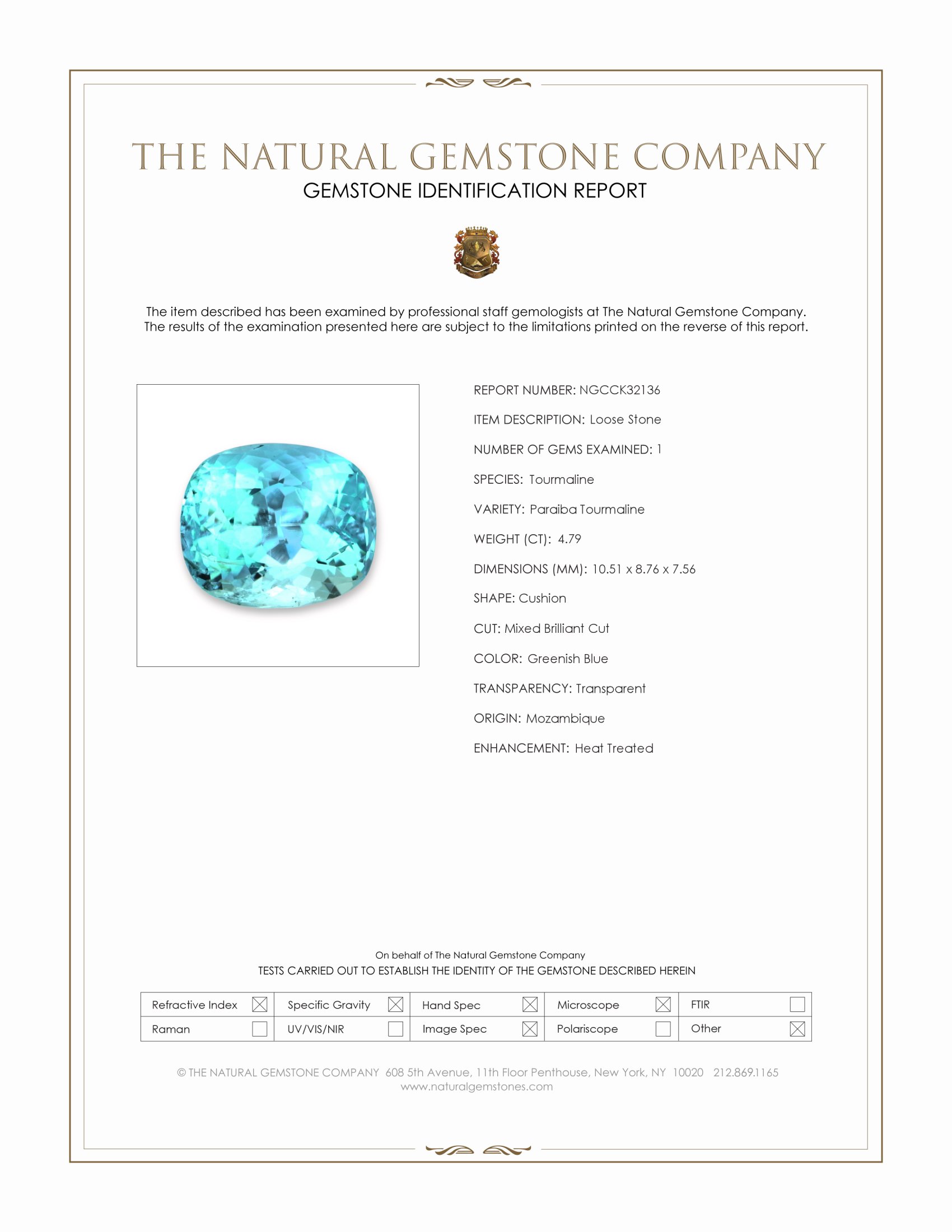 4.79 Ct. Greenish Blue Paraiba Tourmaline from Mozambique