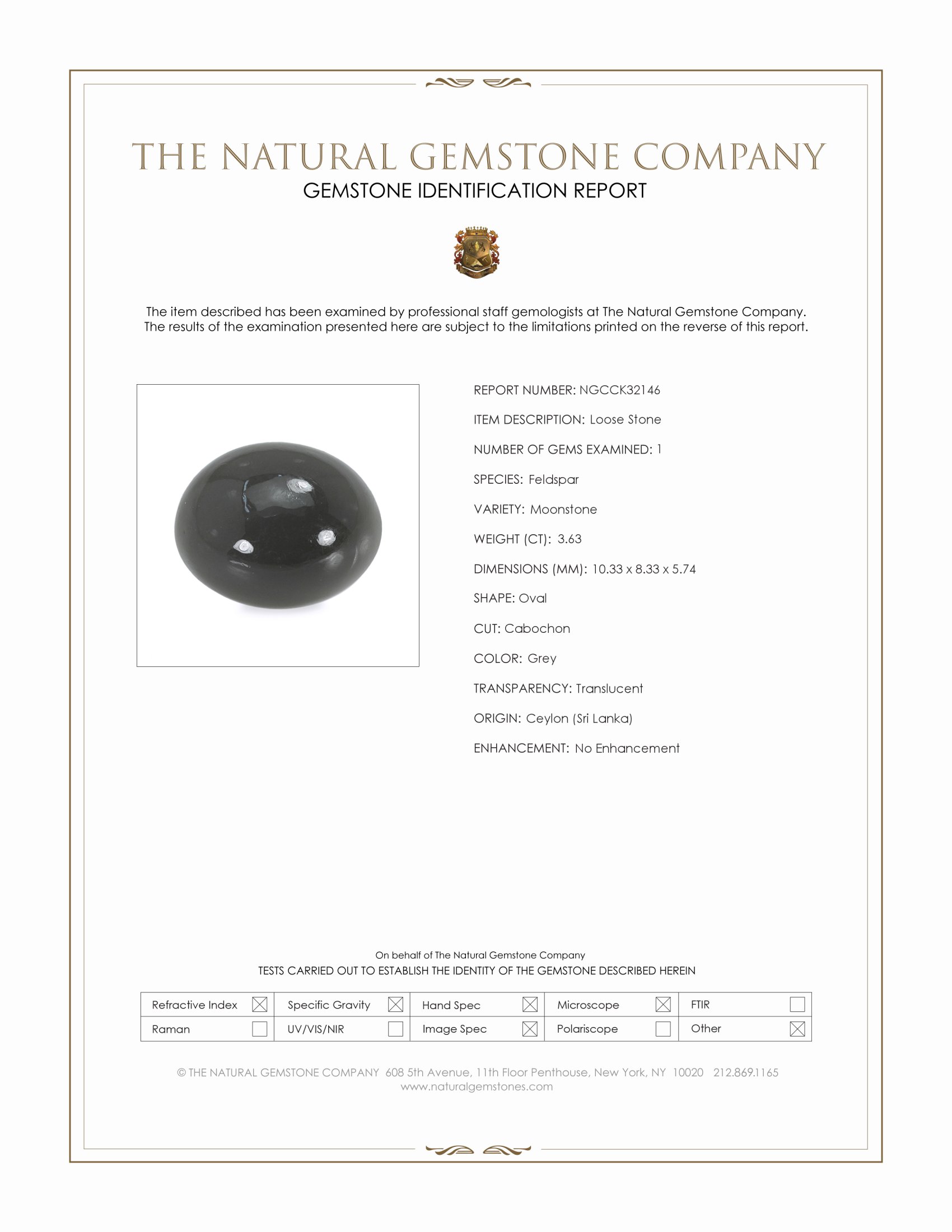 3.63 Ct. Grey Cabochon Moonstone from Ceylon (Sri Lanka)