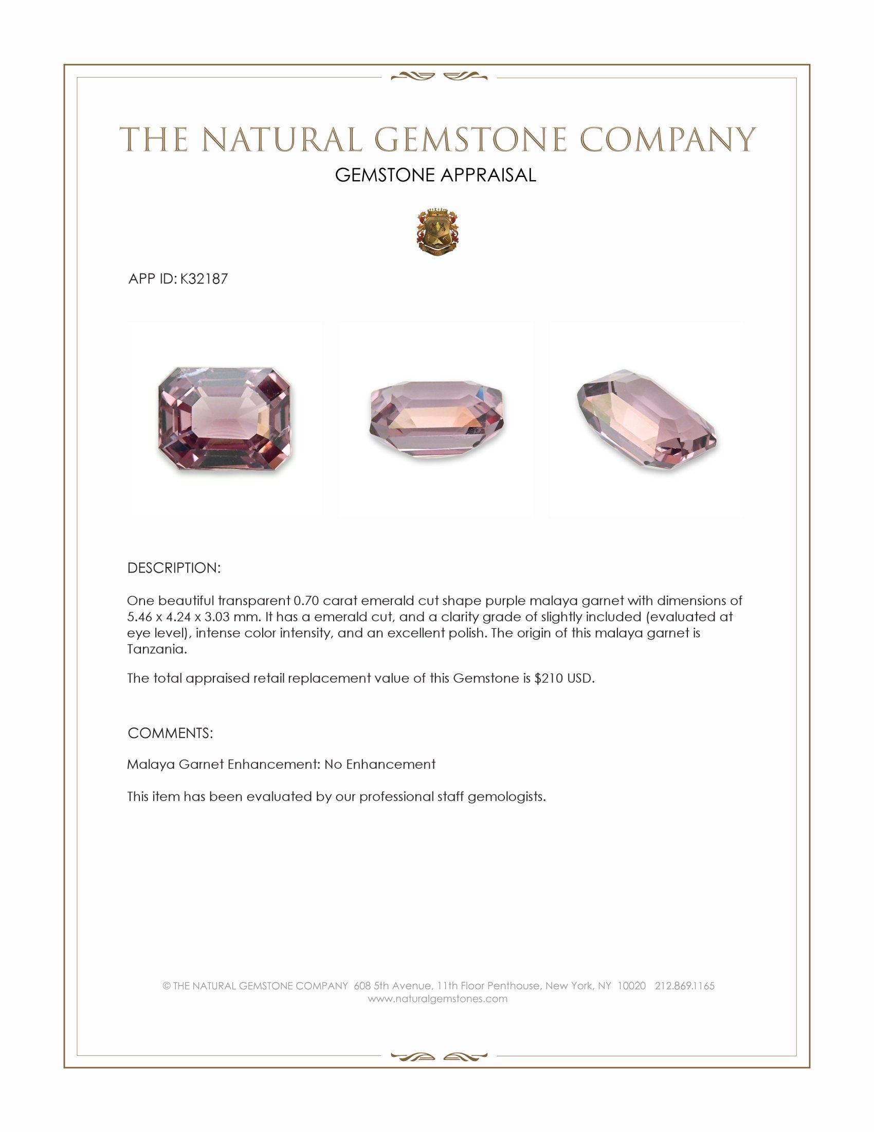 0.70 Ct. Purple Malaya Garnet from Tanzania