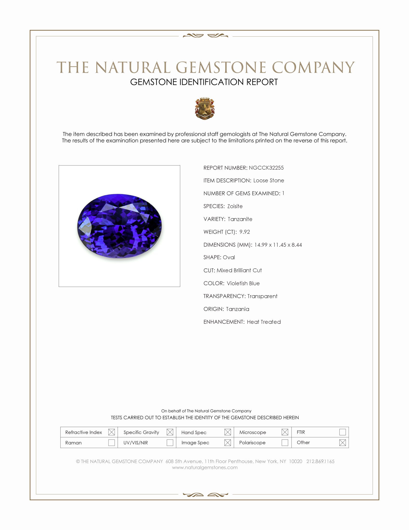 9.92 Ct. Violetish Blue Tanzanite from Tanzania