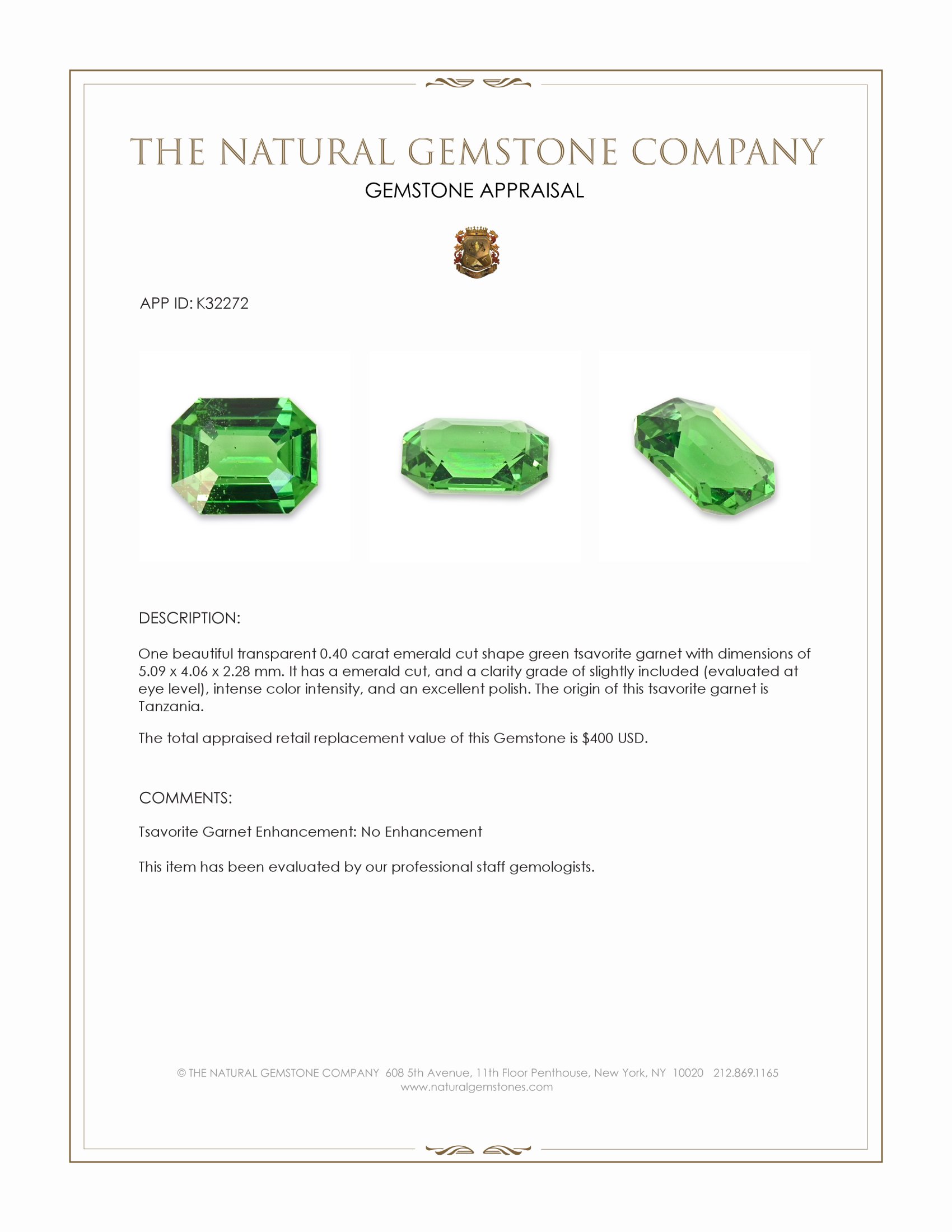 0.40 Ct. Tsavorite Garnet from Tanzania