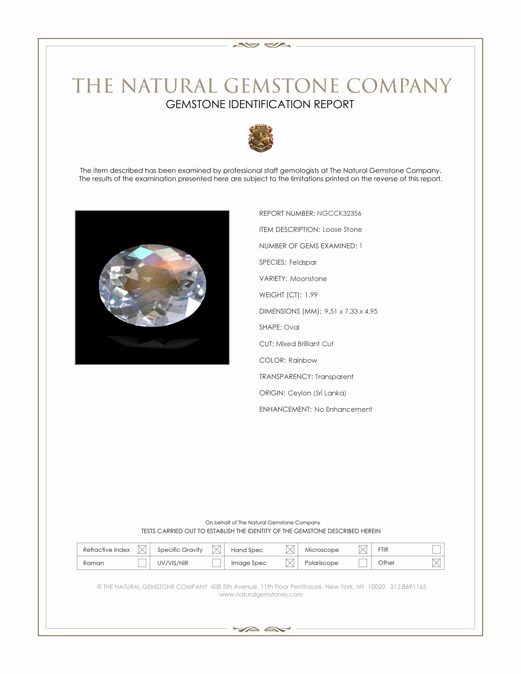 1.99 Ct. Rainbow Moonstone from Ceylon (Sri Lanka)
