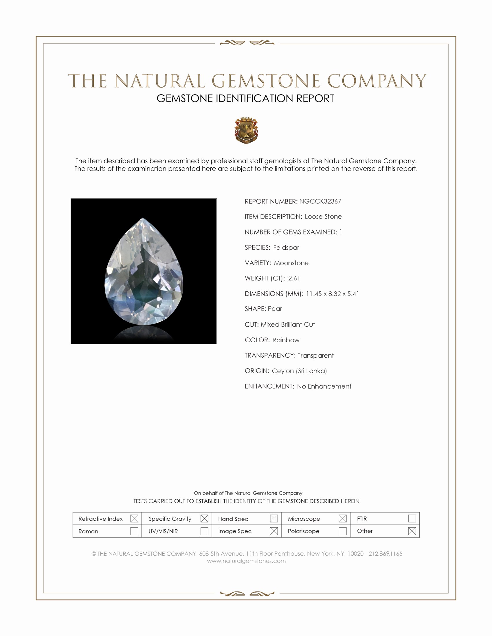 2.61 Ct. Rainbow Moonstone from Ceylon (Sri Lanka)