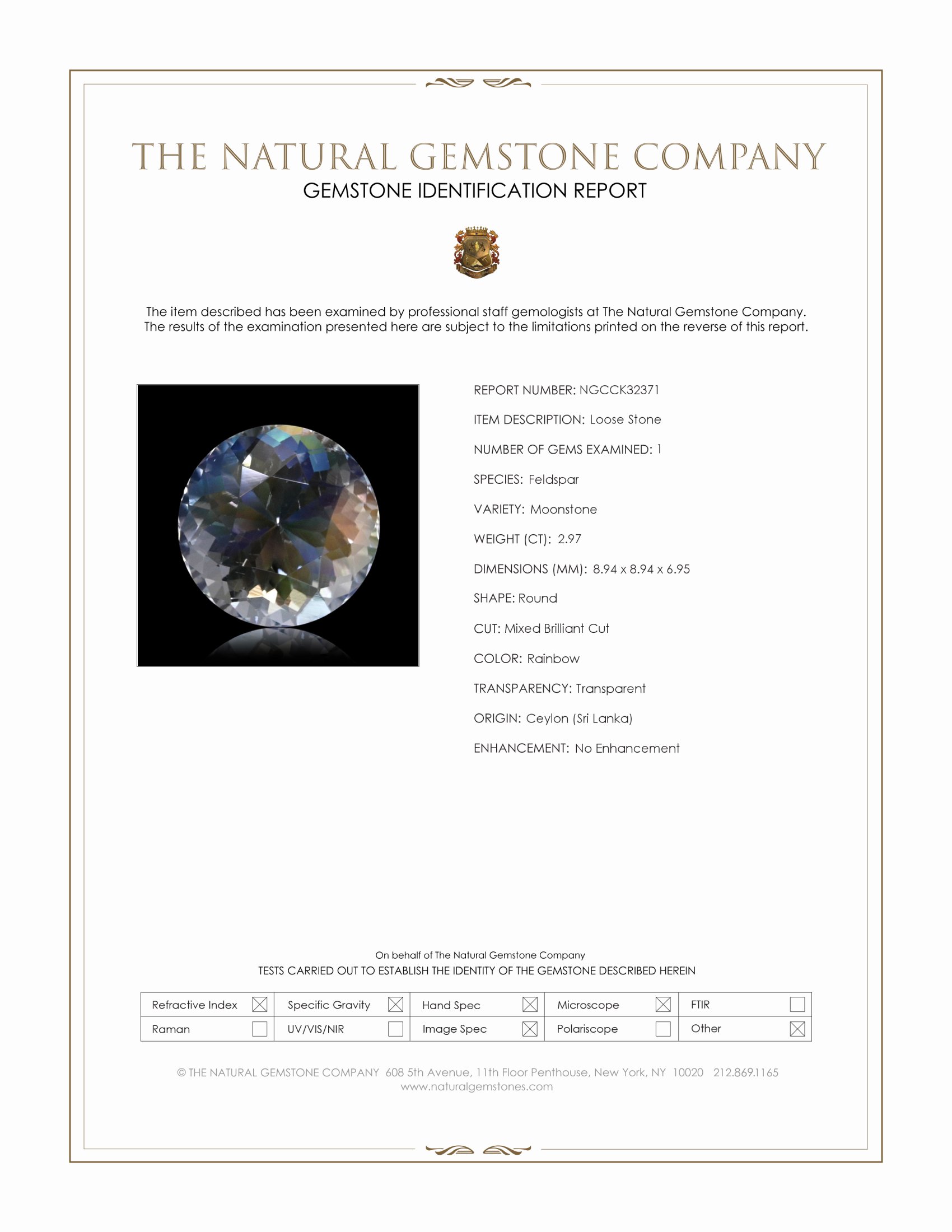 2.97 Ct. Rainbow Moonstone from Ceylon (Sri Lanka)