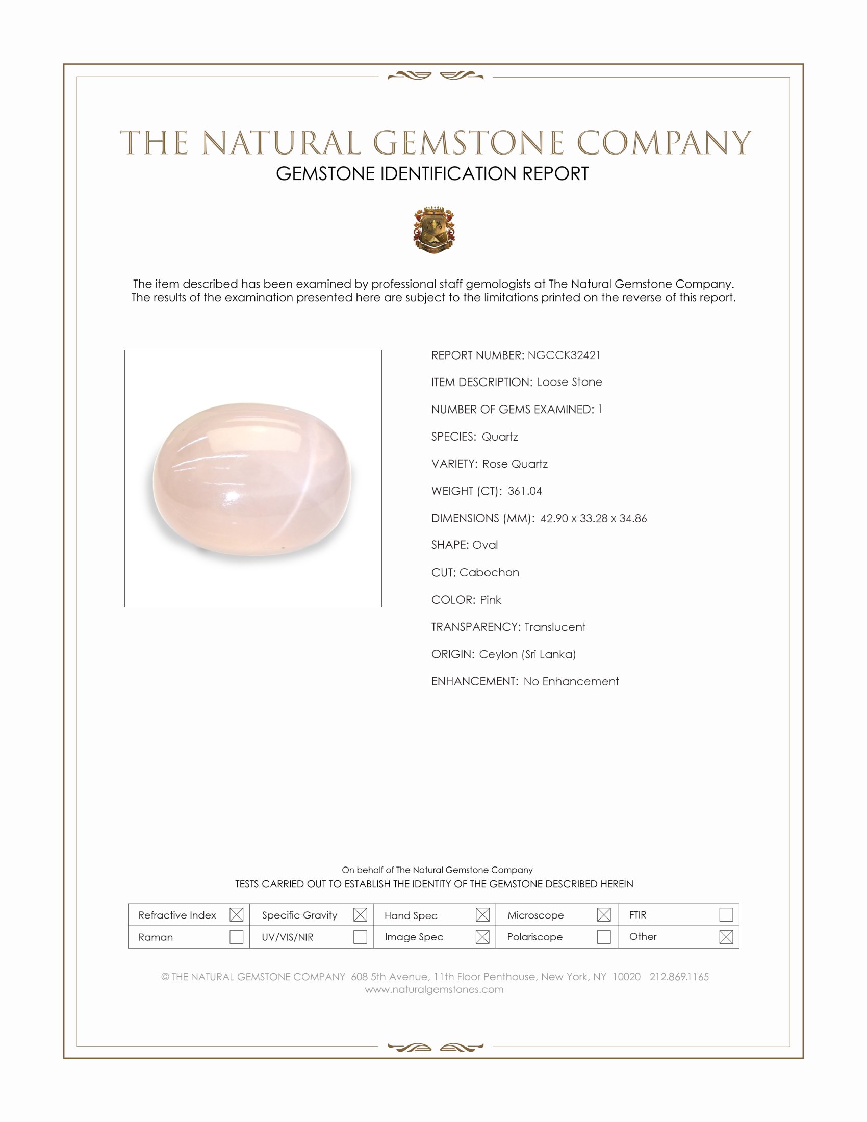 361.04 Ct. Pink Cabochon Star Rose Quartz from Ceylon (Sri Lanka)