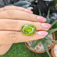 22.00 Ct. Green (Lime Green) Cabochon Peridot from Madagascar Life Style