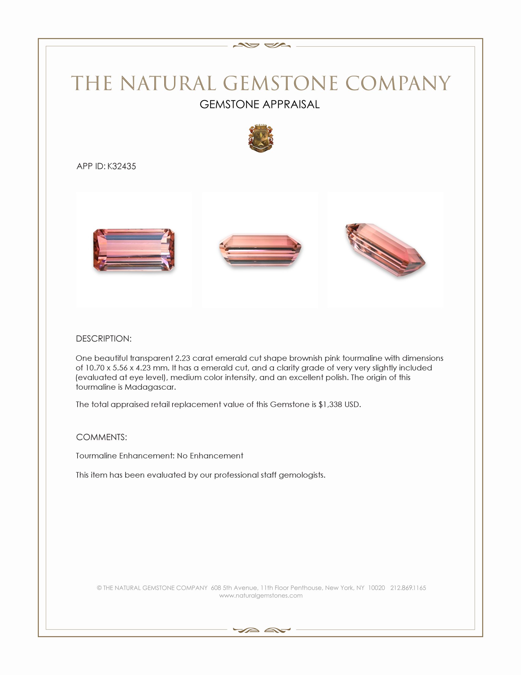 2.23 Ct. Brownish Pink Tourmaline from Madagascar