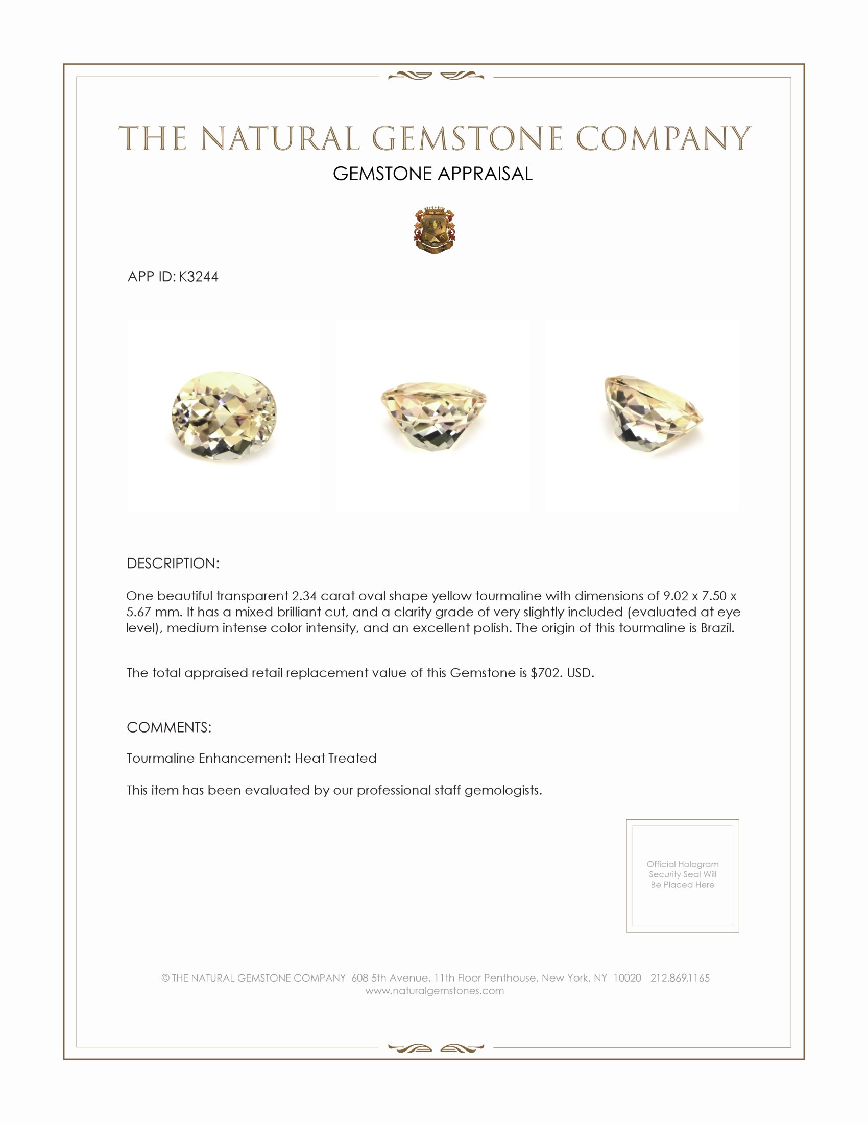 2.34 Ct. Tourmaline from Brazil