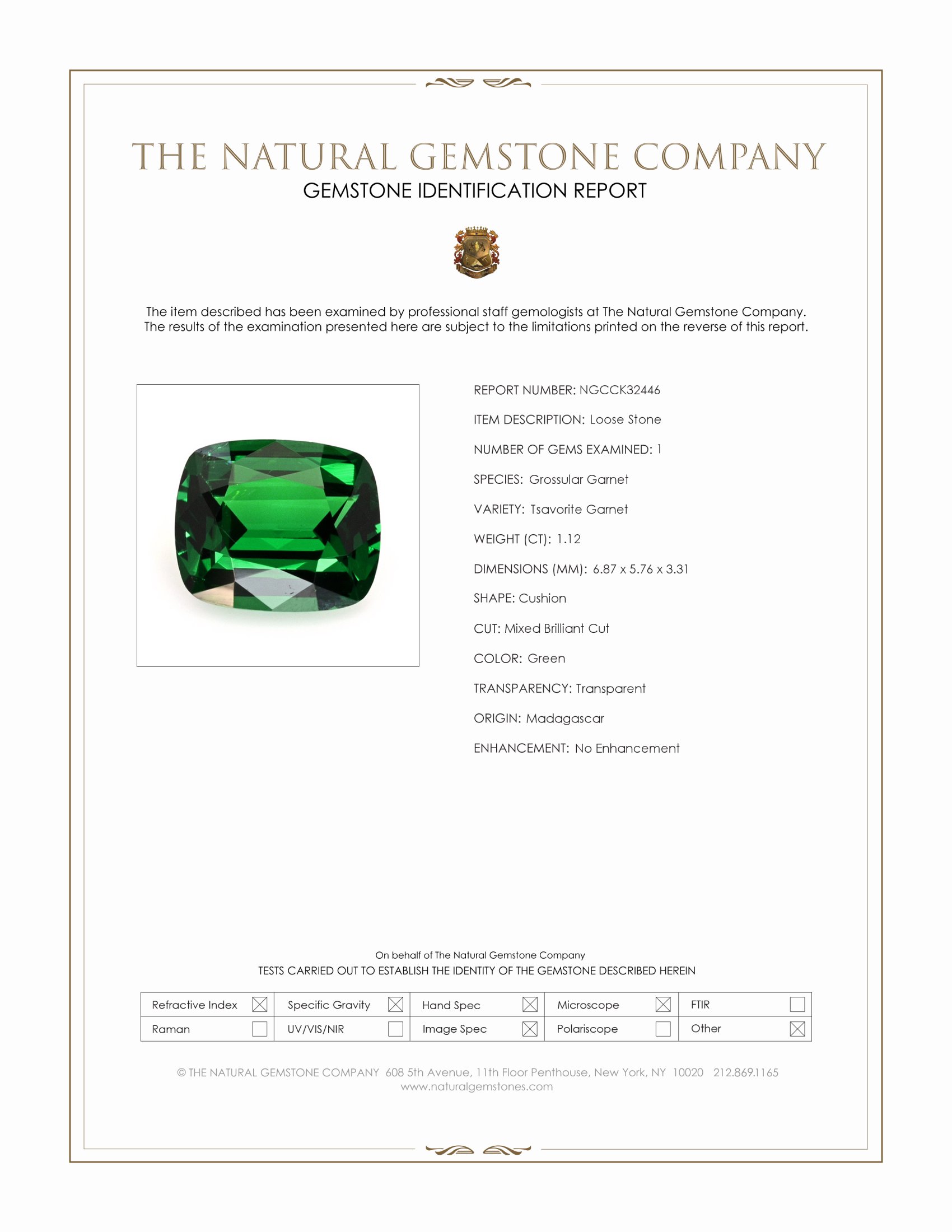 1.12 Ct. Tsavorite Garnet from Madagascar