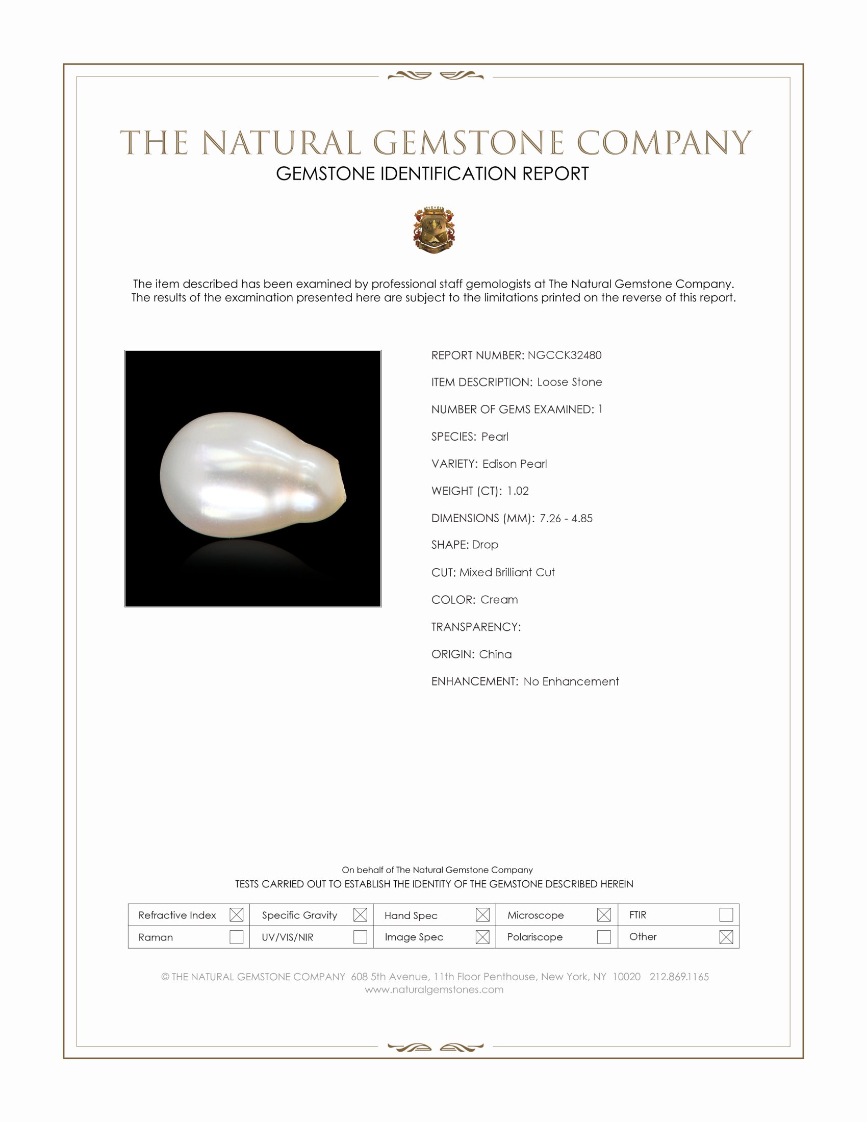 1.02 Ct. Cream Edison Pearl from China