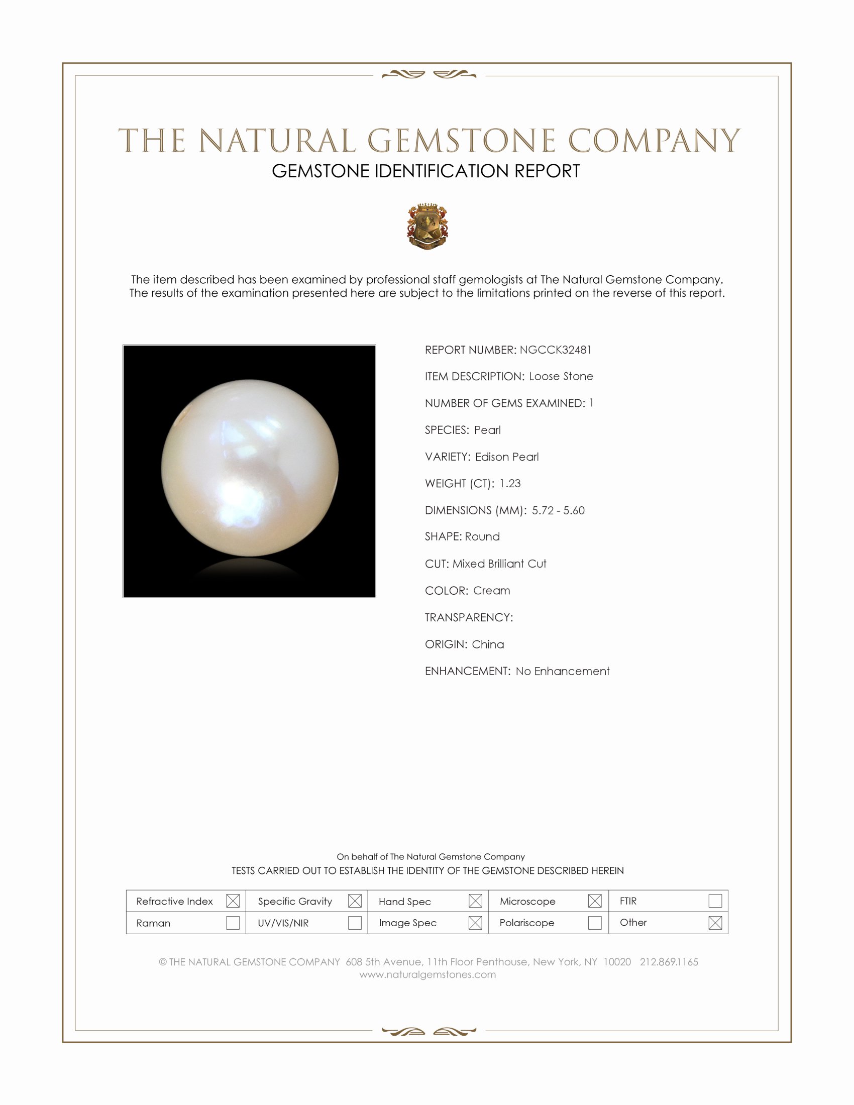 1.23 Ct. Cream Edison Pearl from China