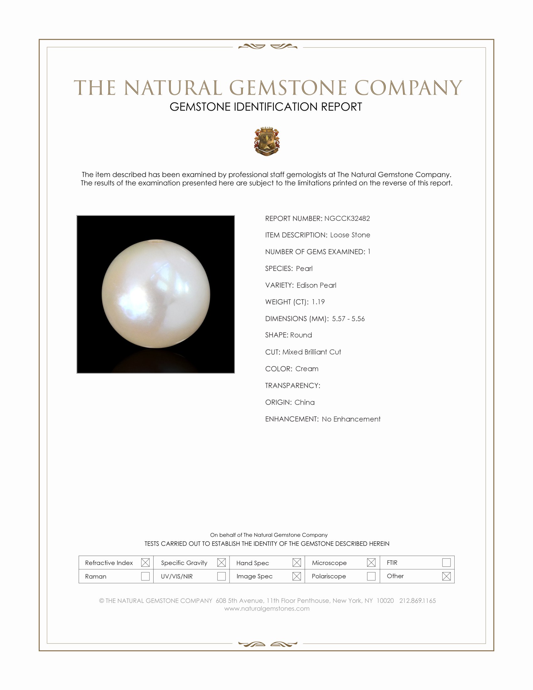 1.19 Ct. Cream Edison Pearl from China