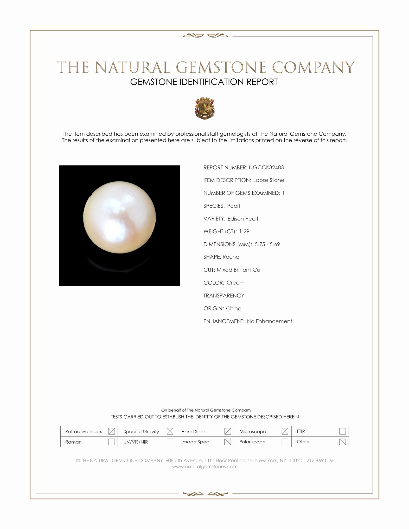 1.29 Ct. Cream Edison Pearl from China
