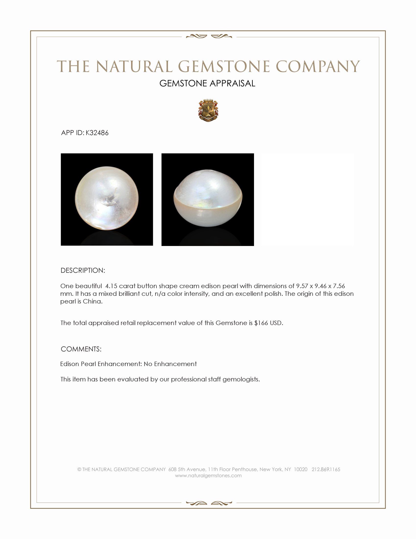 4.15 Ct. Cream Edison Pearl from China