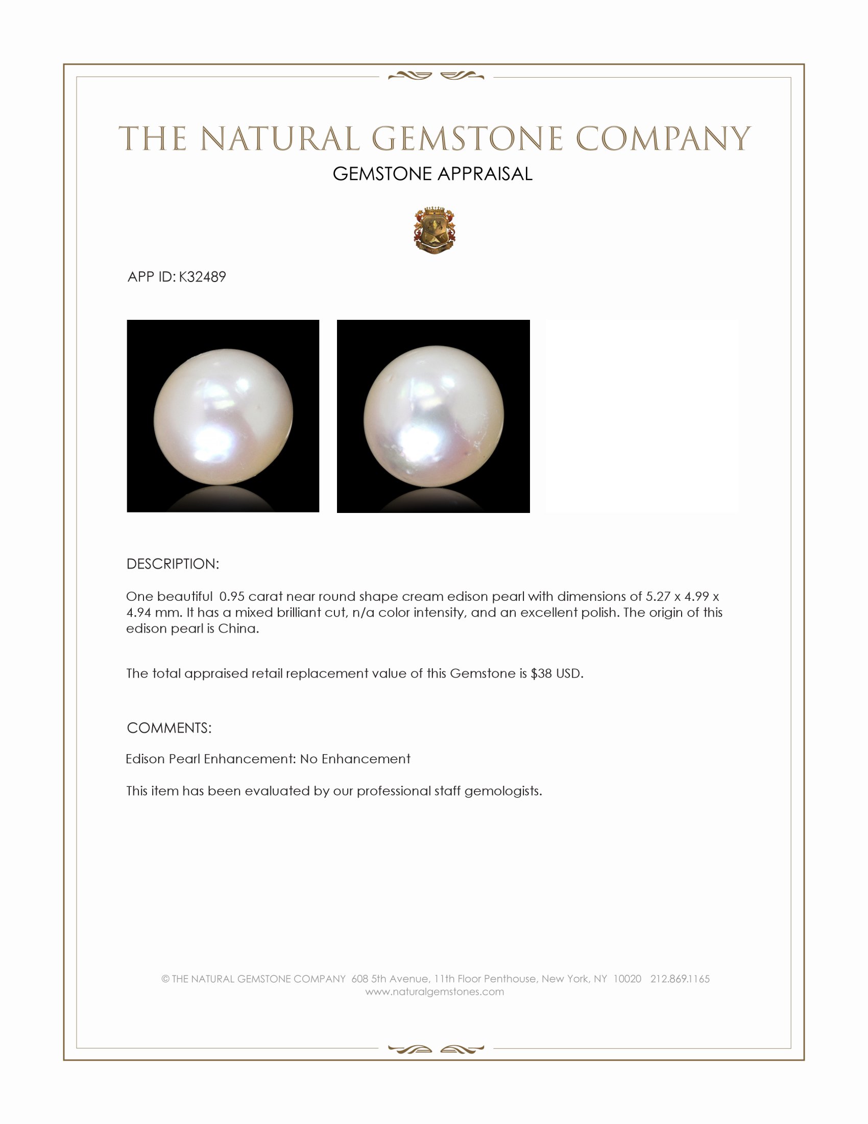 0.95 Ct. Cream Edison Pearl from China