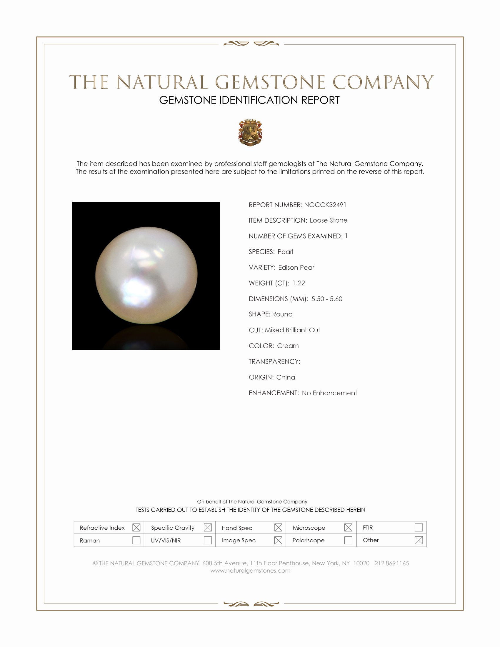 1.22 Ct. Cream Edison Pearl from China