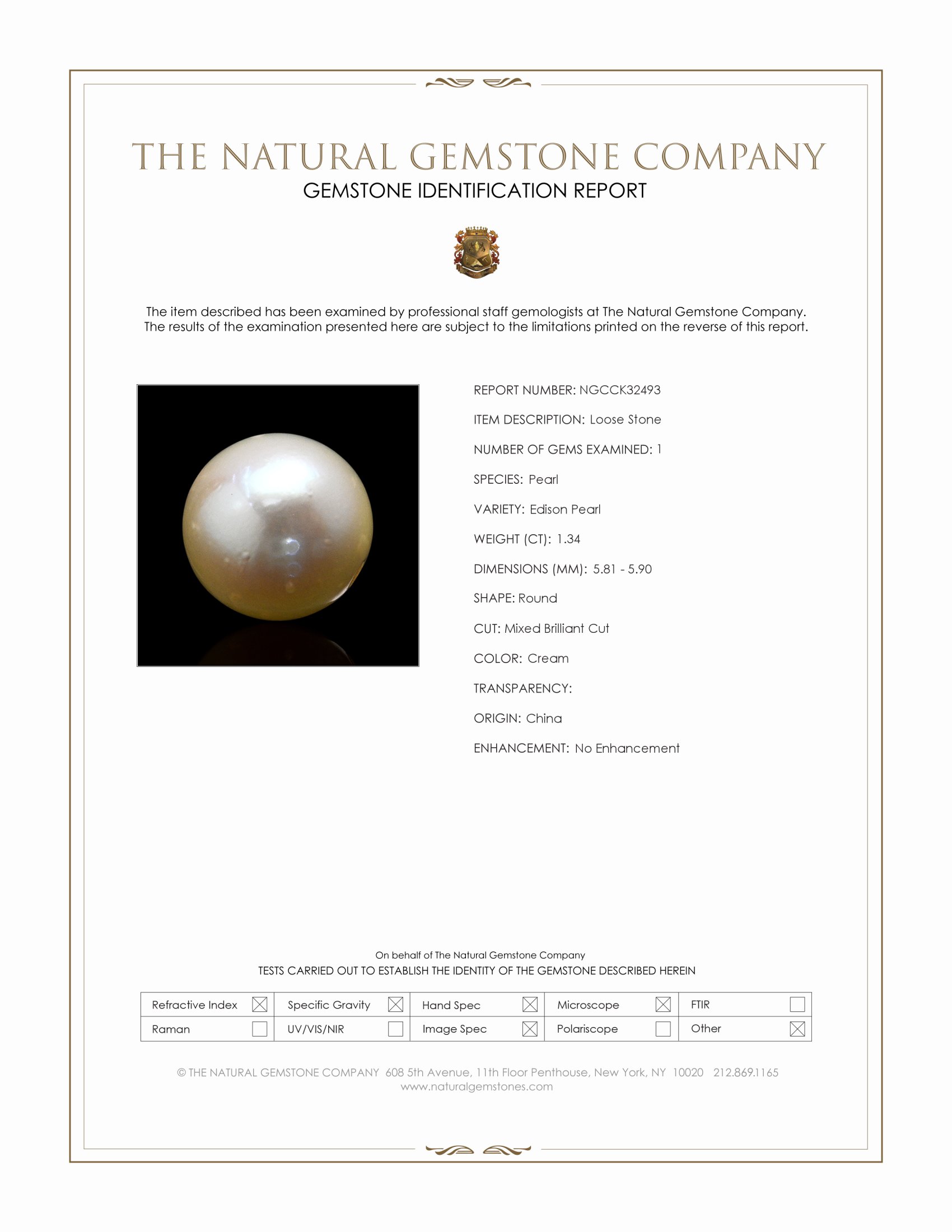 1.34 Ct. Cream Edison Pearl from China