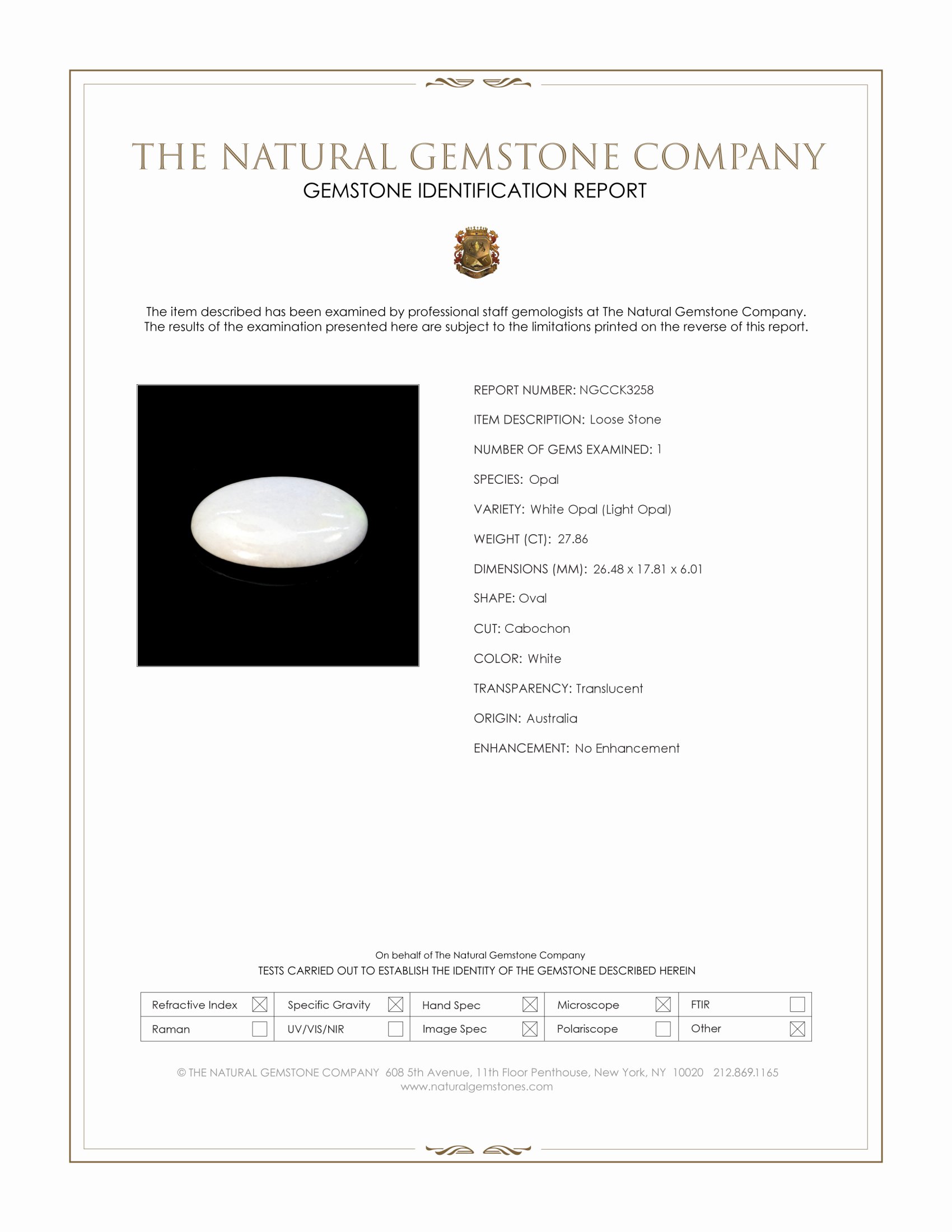 27.86 Ct. White Cabochon White Opal (Light Opal) from Australia