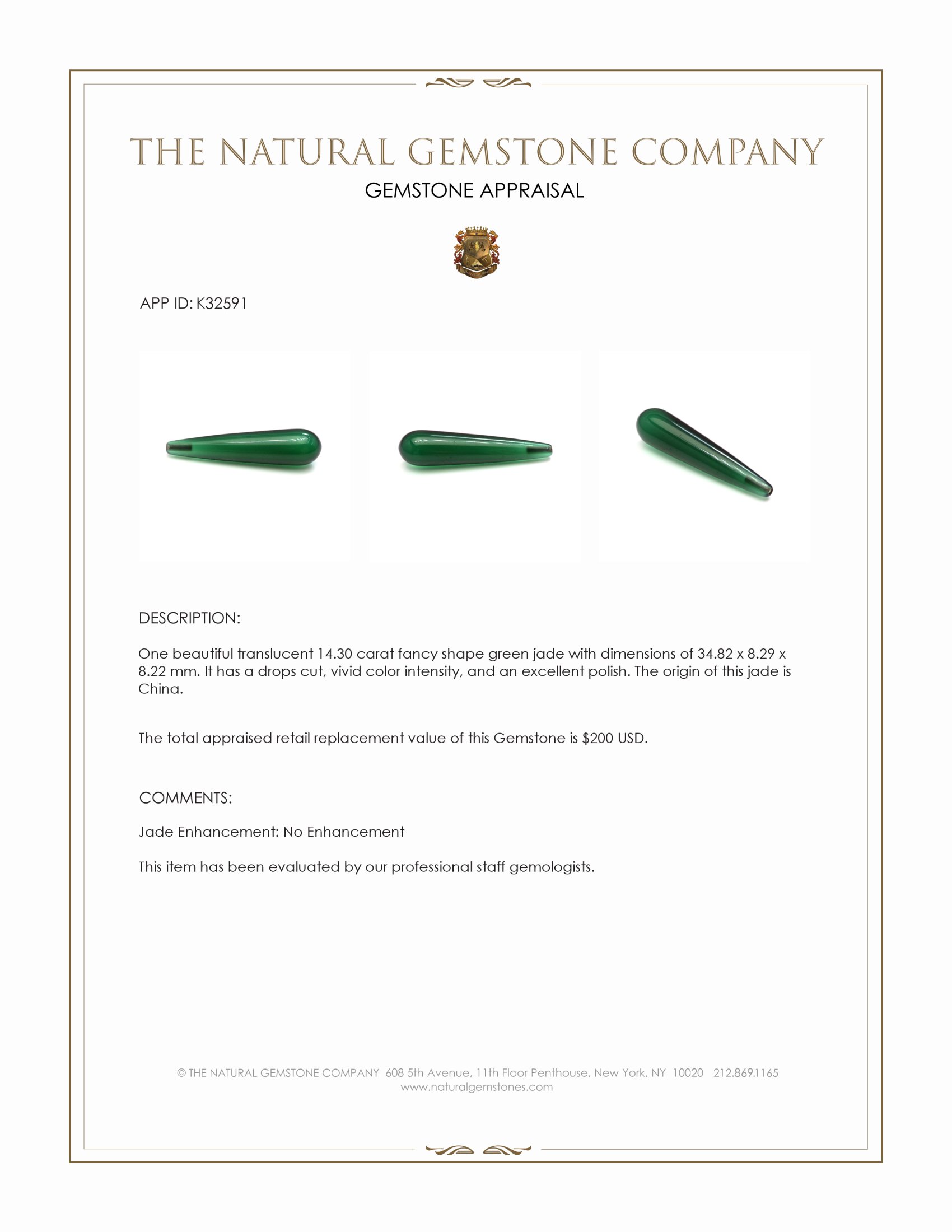 14.30 Ct. Green Jade from Burma (Myanmar)