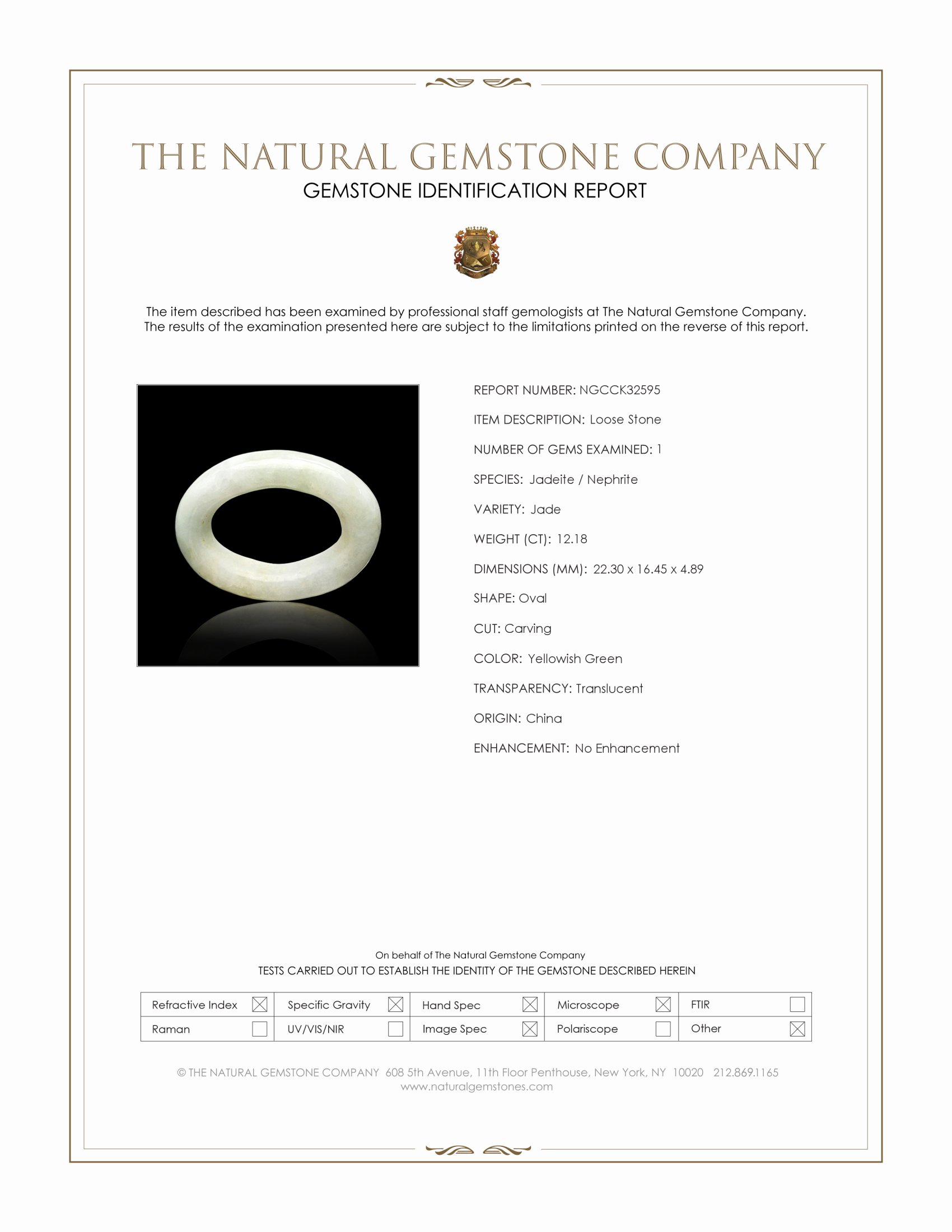 12.18 Ct. Yellowish Green Jade from China