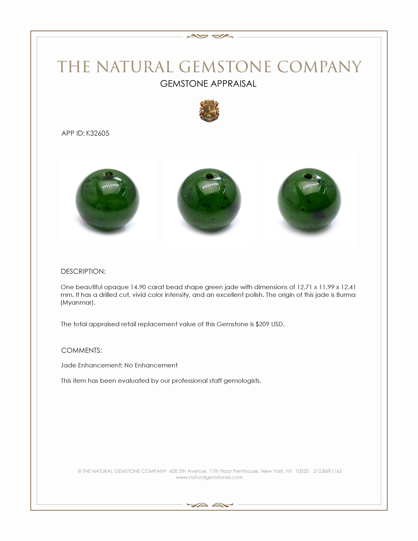 14.90 Ct. Green Jade from Burma (Myanmar)