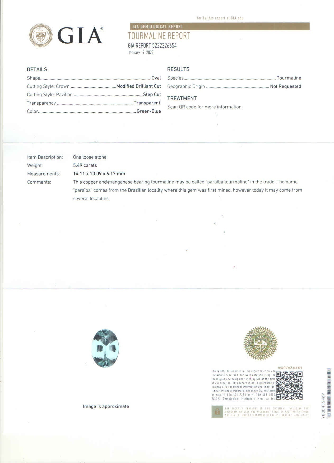 5.49 Ct. Paraiba Tourmaline from Nigeria