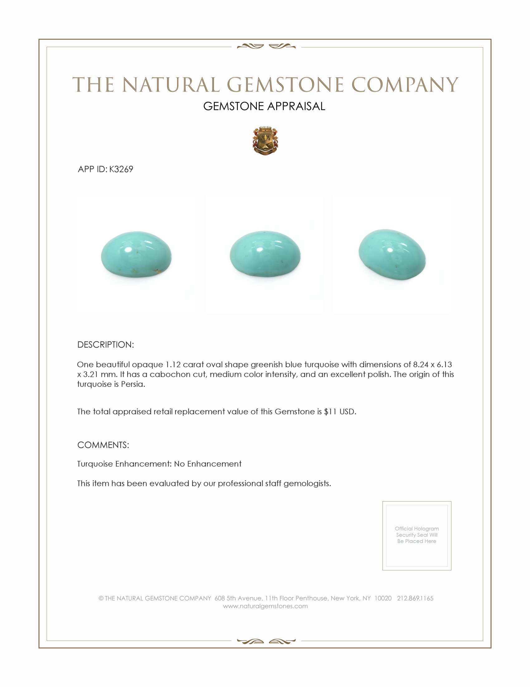 1.12 Ct. Cabochon Turquoise from Persia