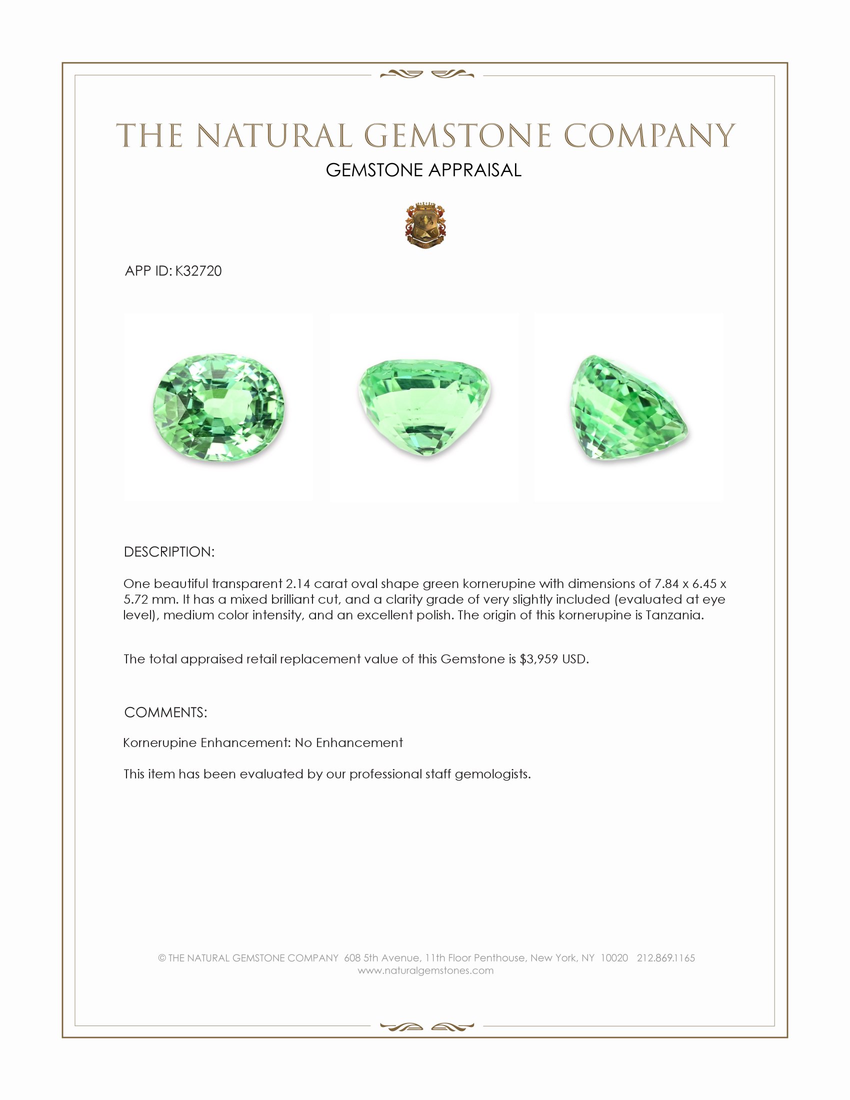 2.14 Ct. Green Kornerupine from Tanzania