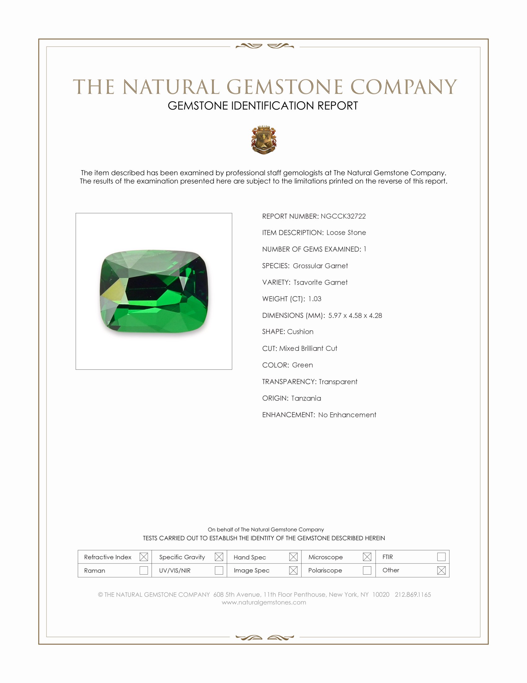 1.03 Ct. Tsavorite Garnet from Tanzania