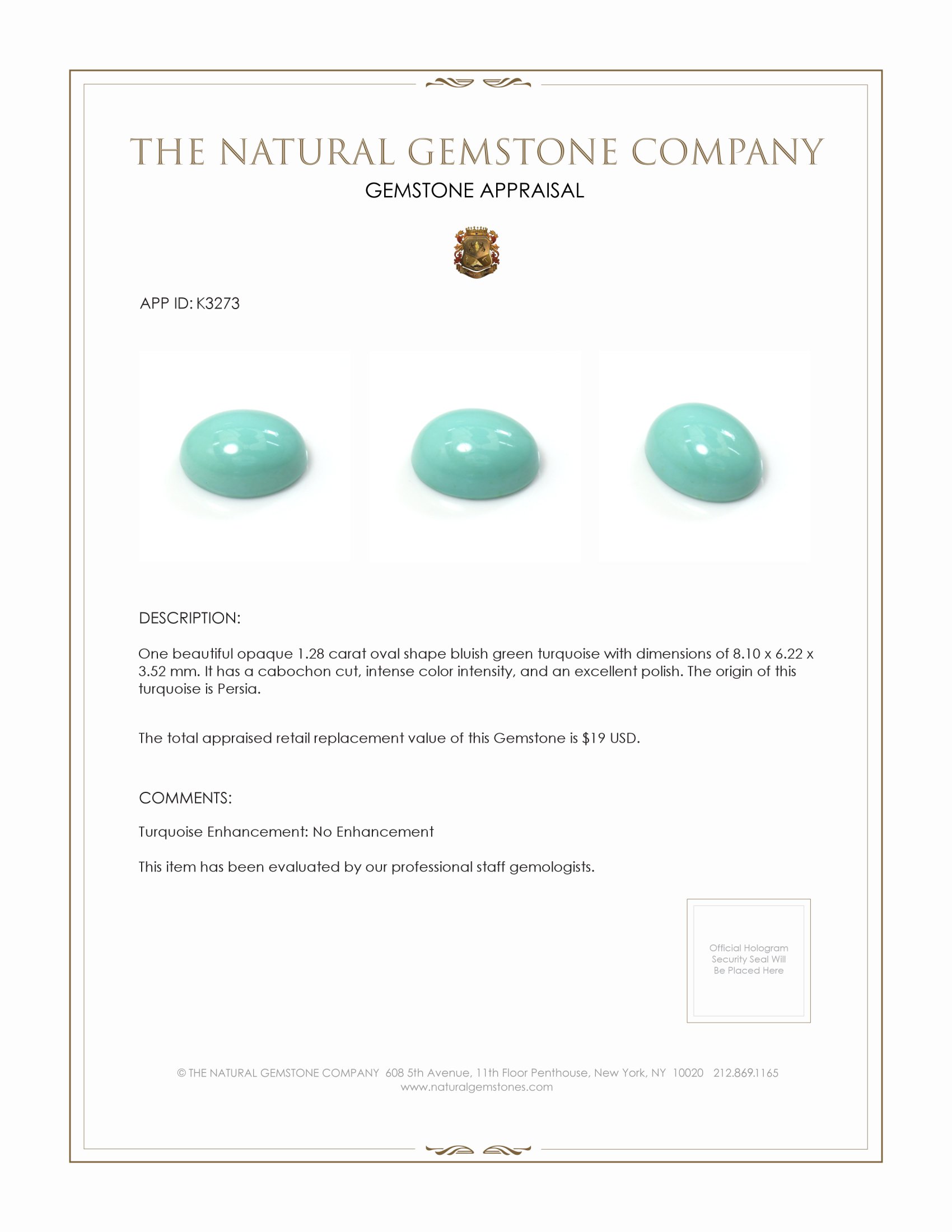 1.28 Ct. Cabochon Turquoise from Persia