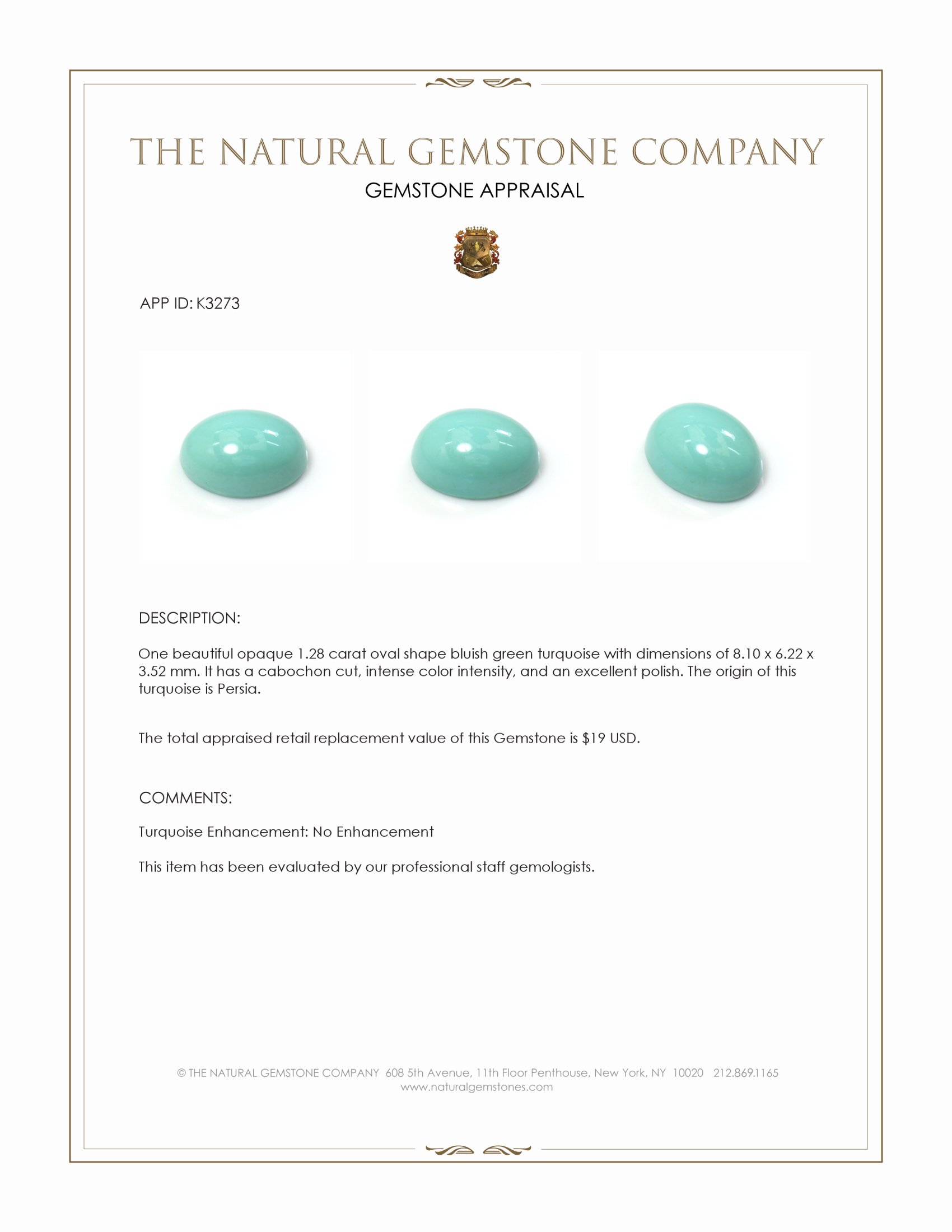 1.28 Ct. Cabochon Turquoise from Persia