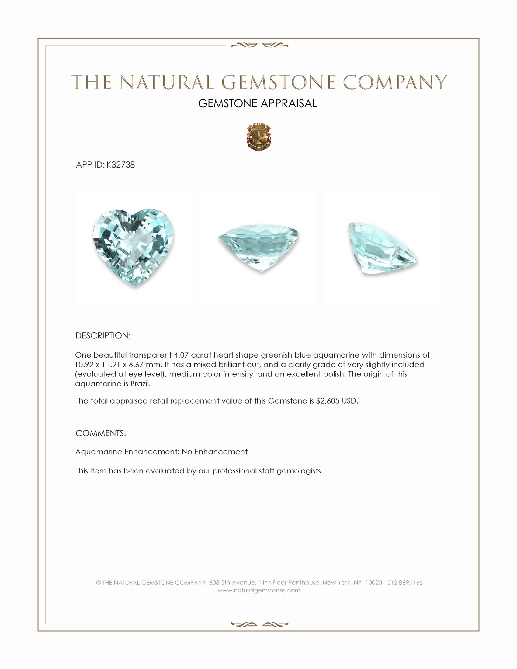 4.07 Ct. Greenish Blue Aquamarine from Brazil