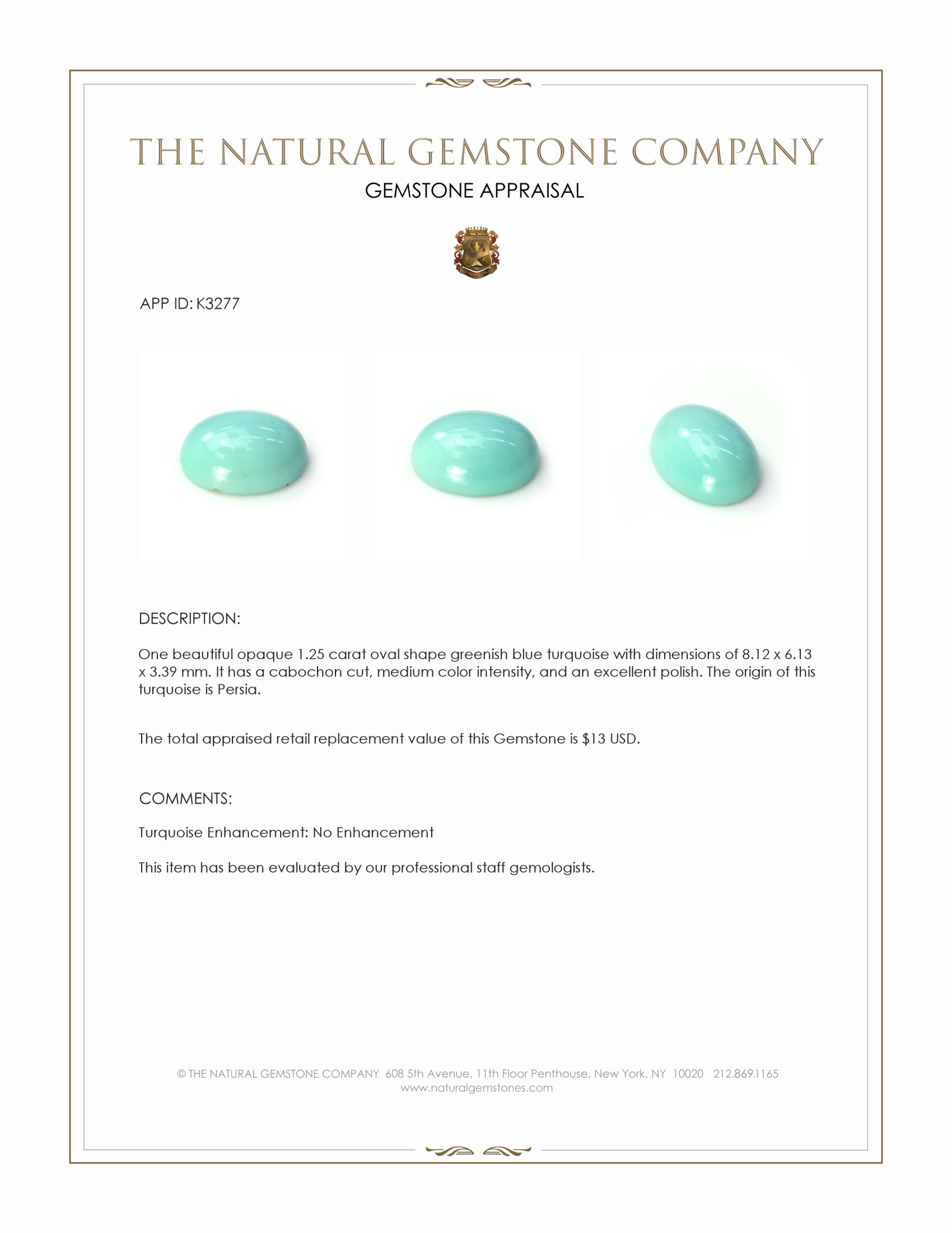 1.25 Ct. Cabochon Turquoise from Persia