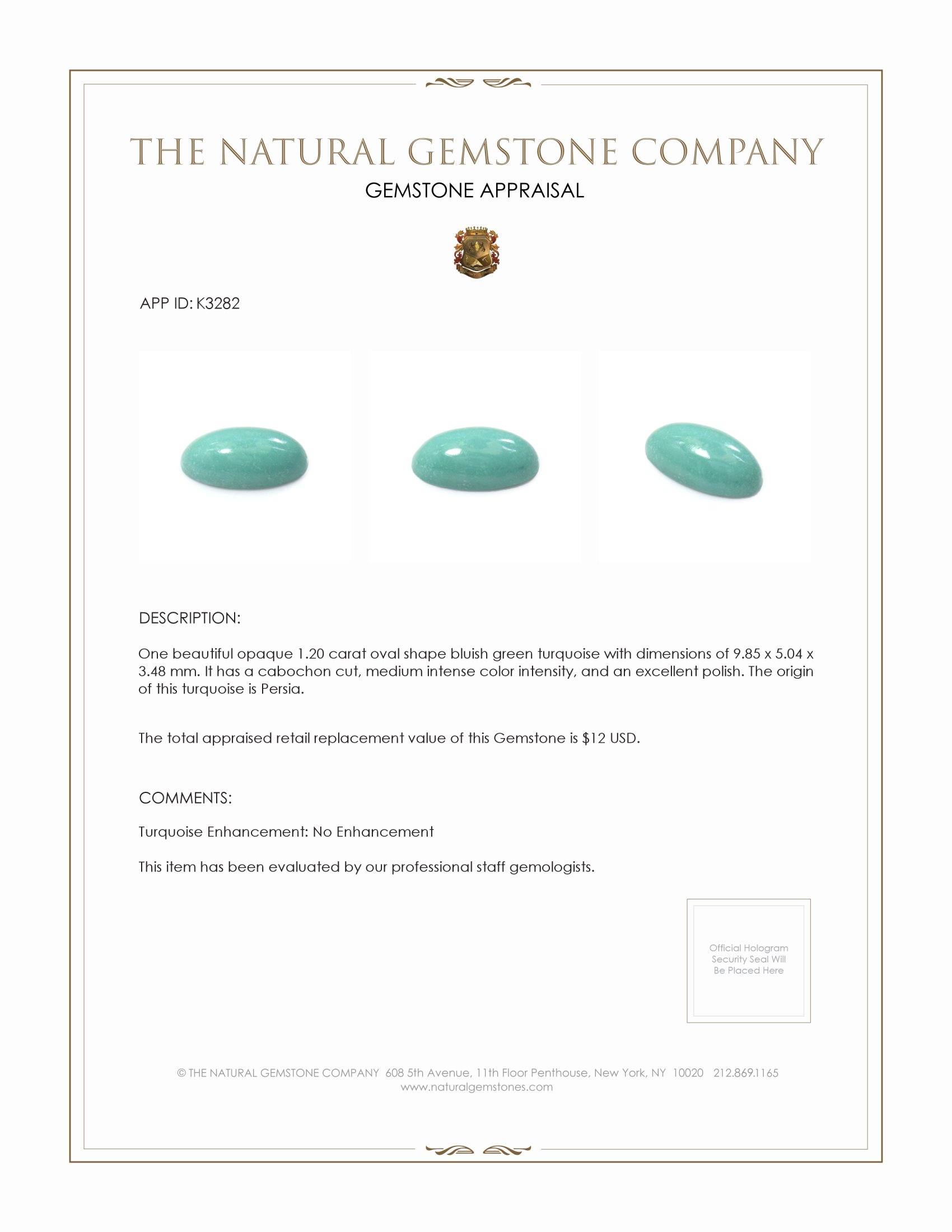 1.20 Ct. Cabochon Turquoise from Persia