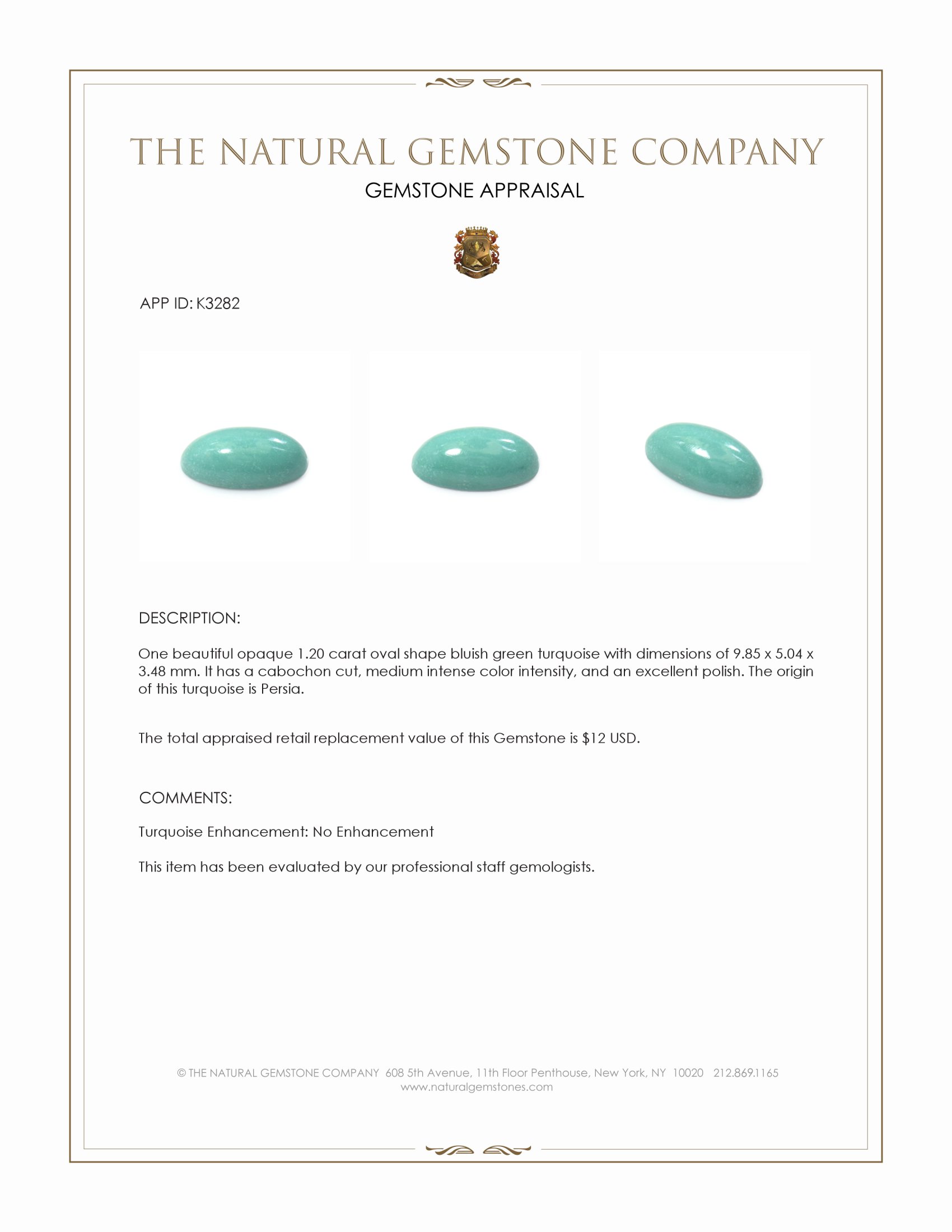 1.20 Ct. Cabochon Turquoise from Persia