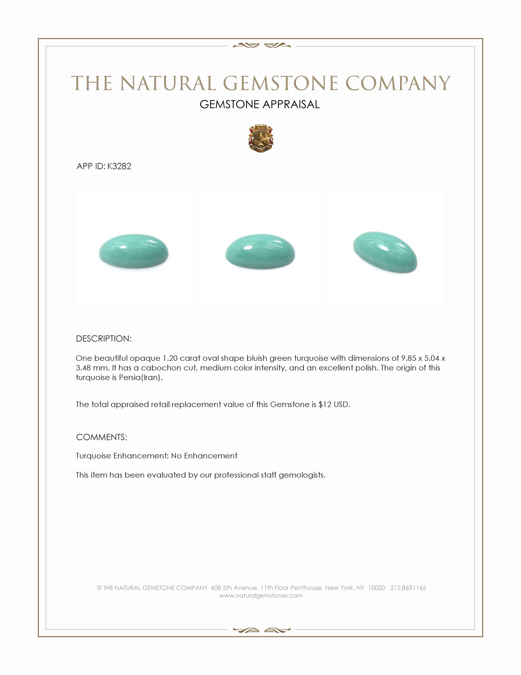 1.20 Ct. Cabochon Turquoise from Persia(Iran)