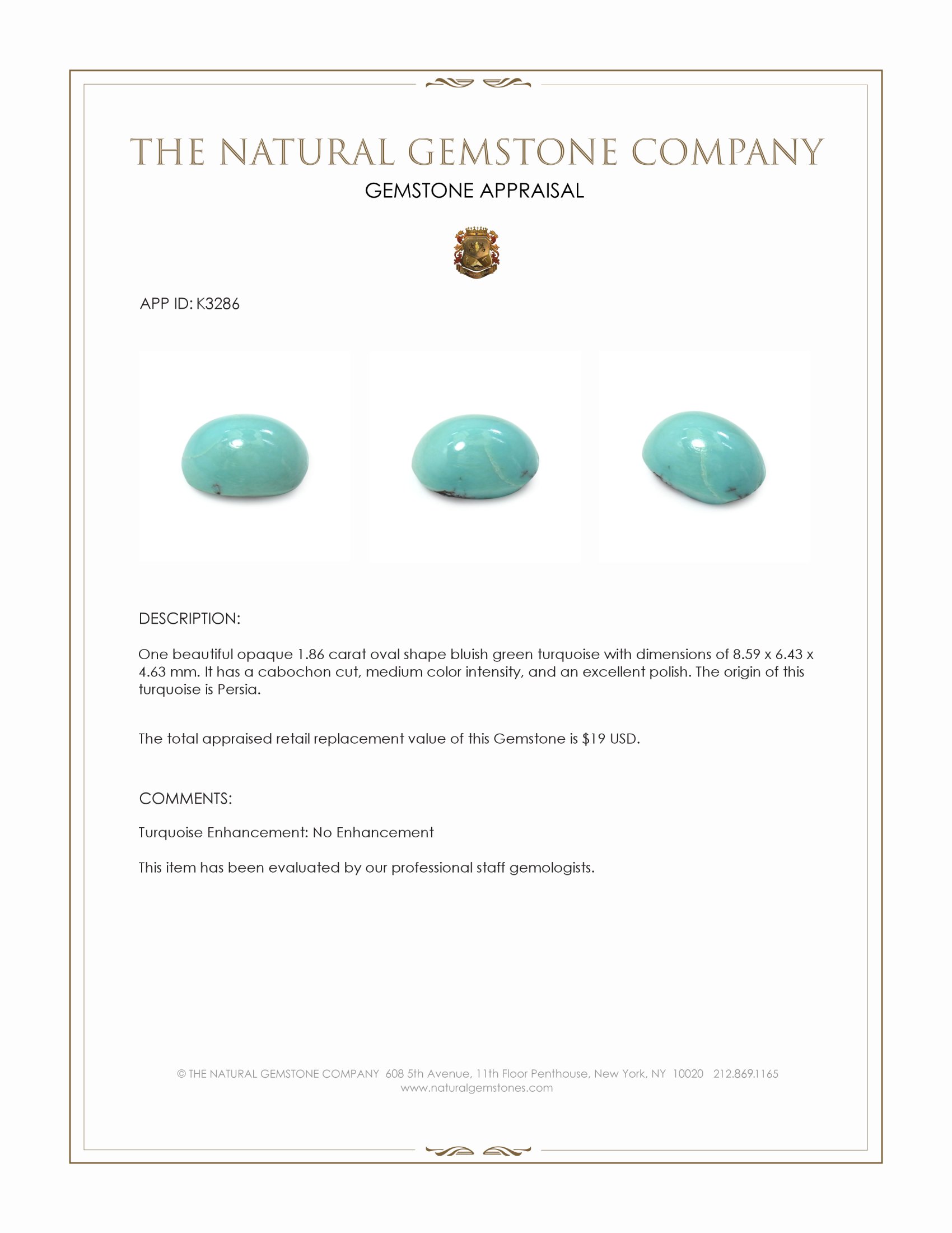 1.86 Ct. Cabochon Turquoise from Persia