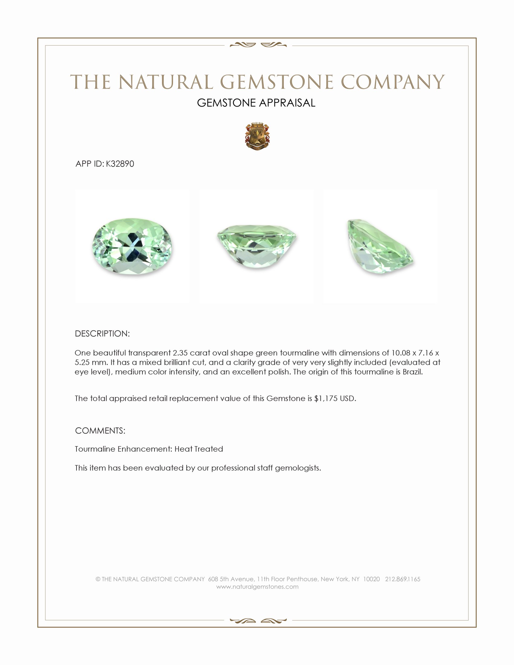 2.35 Ct. Green Tourmaline from Brazil