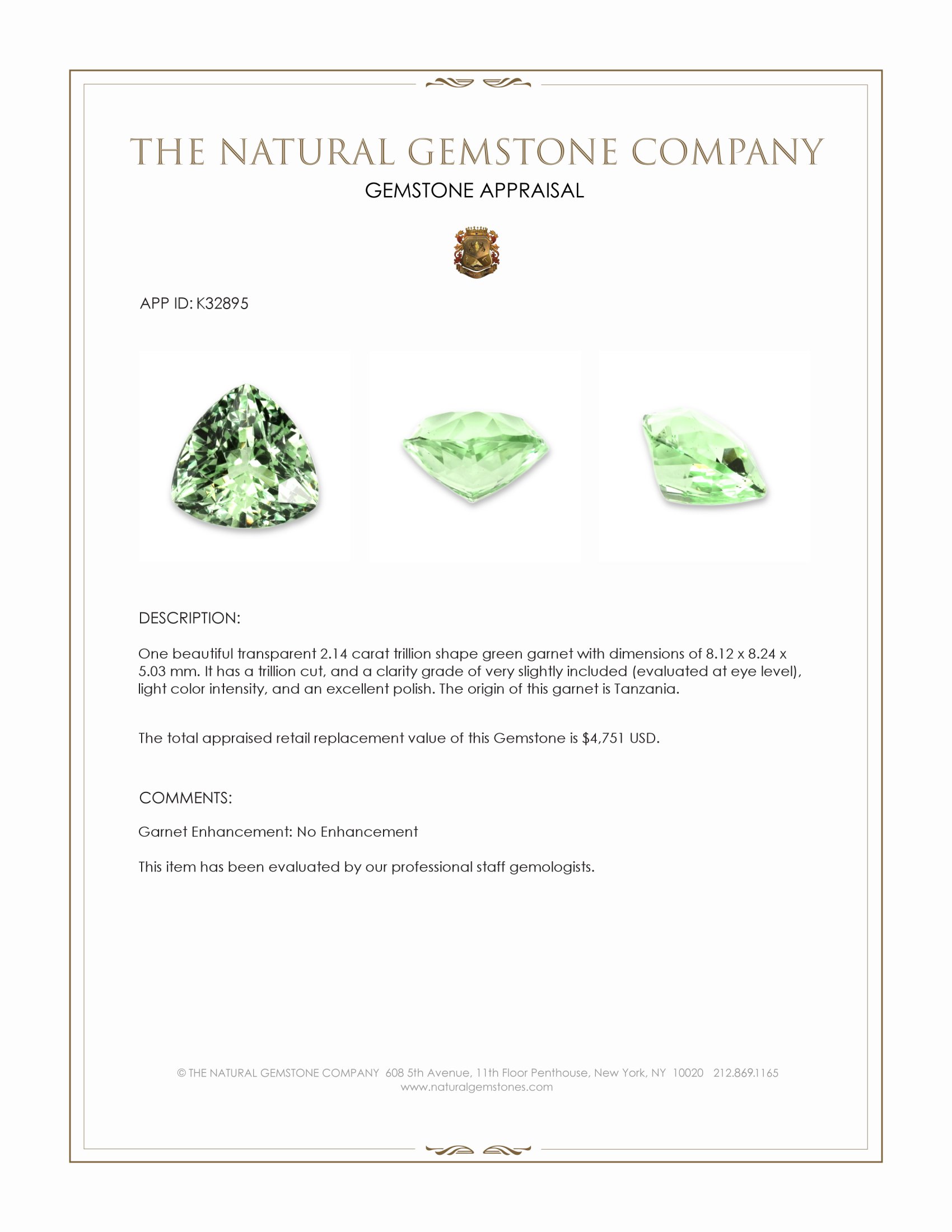 2.14 Ct. Green Garnet from Tanzania