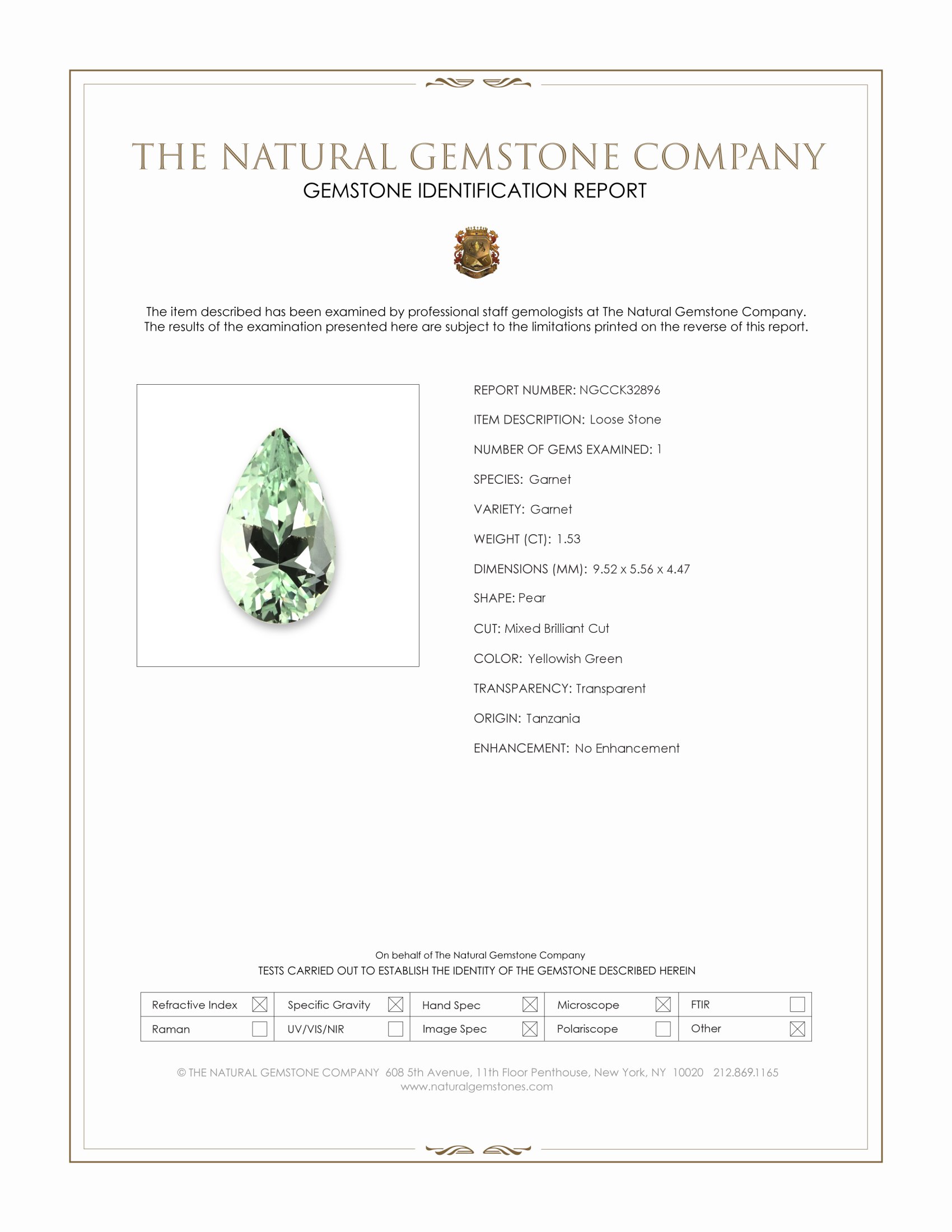 1.53 Ct. Yellowish Green Garnet from Tanzania