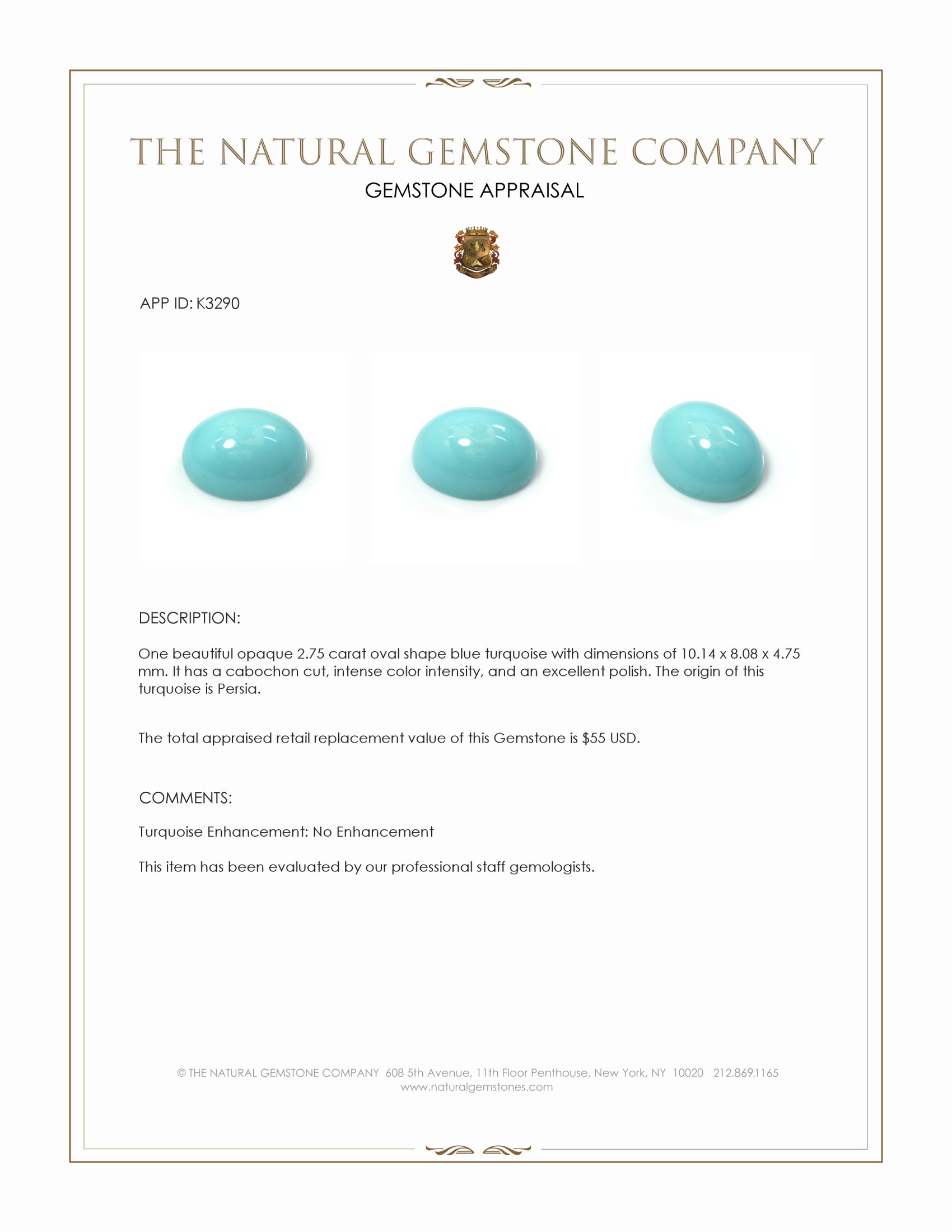 2.75 Ct. Cabochon Turquoise from Persia