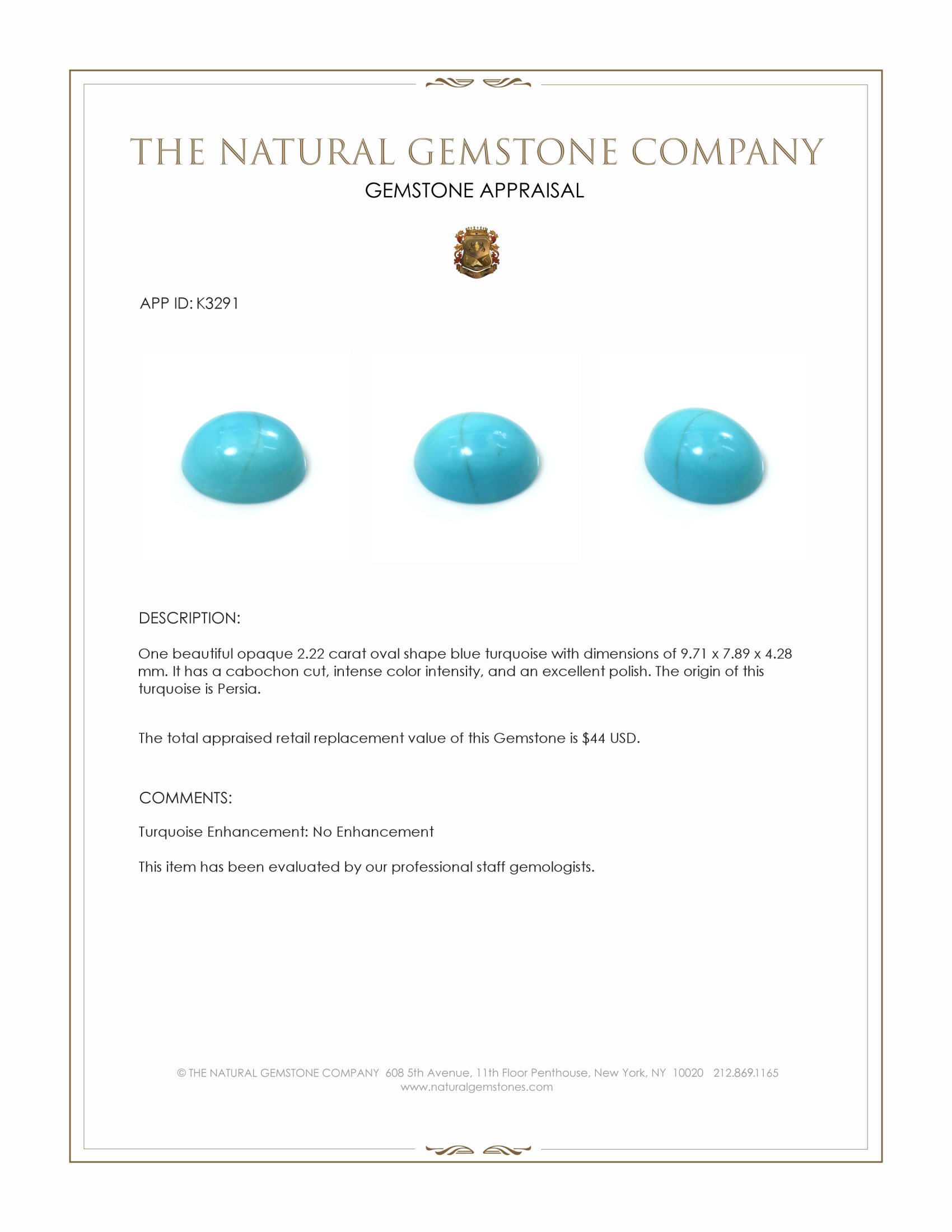 2.22 Ct. Cabochon Turquoise from Persia