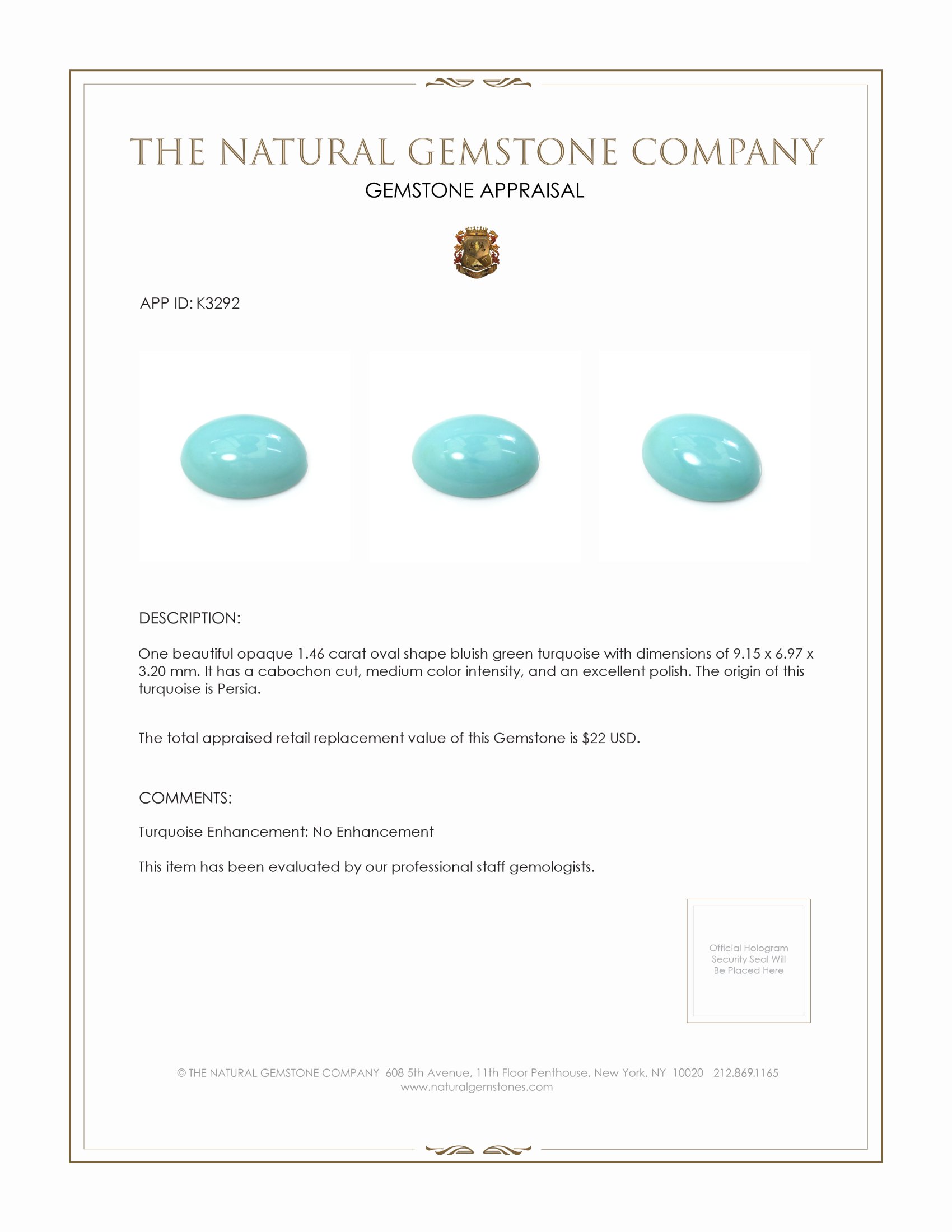 1.46 Ct. Cabochon Turquoise from Persia