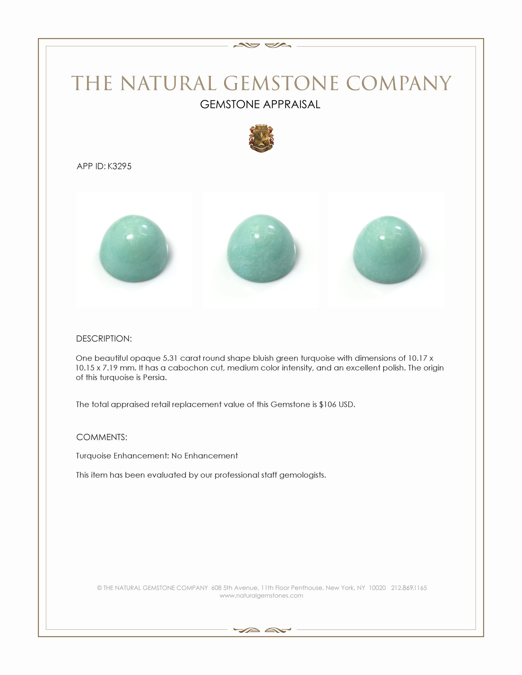 5.31 Ct. Cabochon Turquoise from Persia