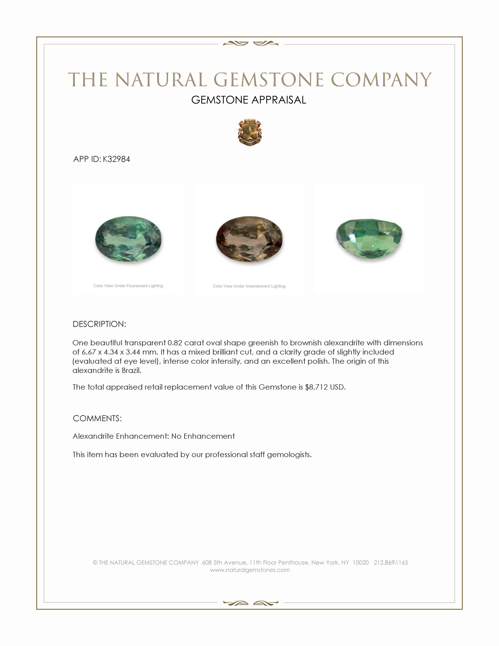 0.82 Ct. Alexandrite from Brazil